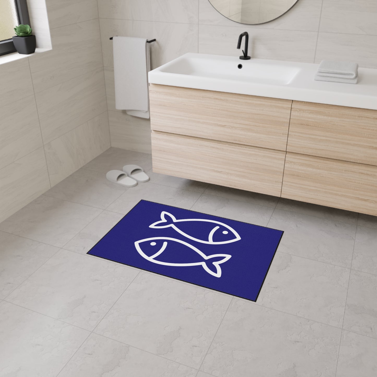Decorative Heavy Duty Non-Slip Floor Mat Stylish Design Perfect for Entryway Kitchen Décor Blue Fish Design Rug Bathroom Mat