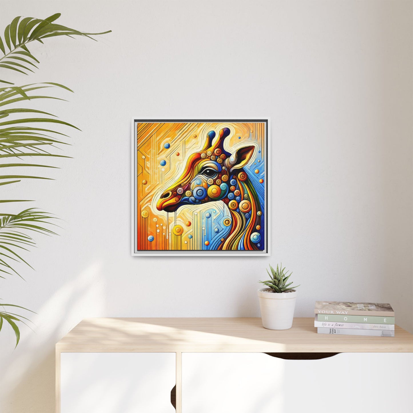 Modern Giraffe Print Abstract Design Unique Framed Canvas Print African Wall Art Animal Lover Gift Nature Lover Decor 3 frame colors