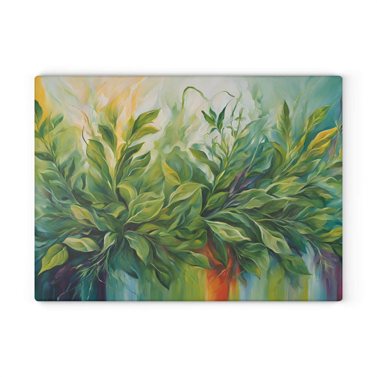 Kitchen Decor Glass Cutting Board Serving Tray with Modern Garden Herbs Pattern Cutting Board Gift for Home Cook Charcuterie Board