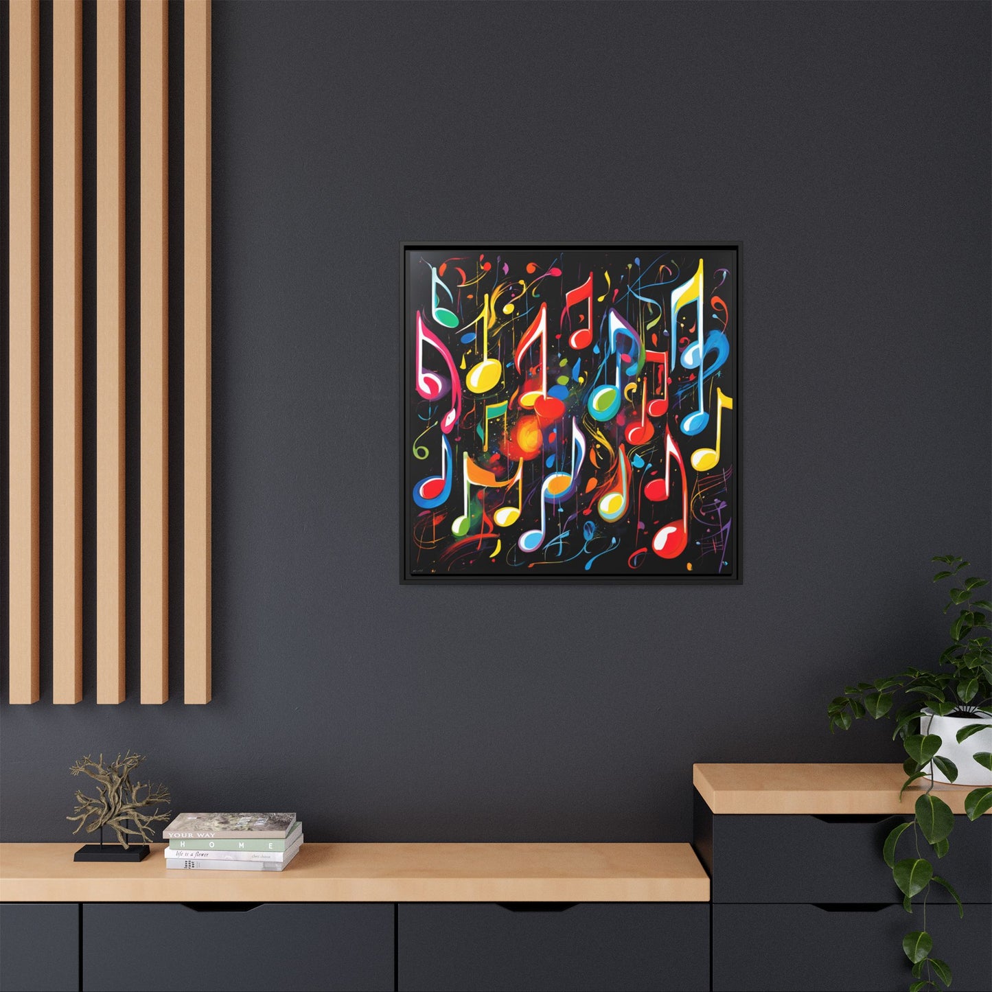 Modern Music-Themed Print Abstract Design Unique Framed Canvas Print Treble Clef Note Wall Art Music Lover Gift Decor 3 frame colors