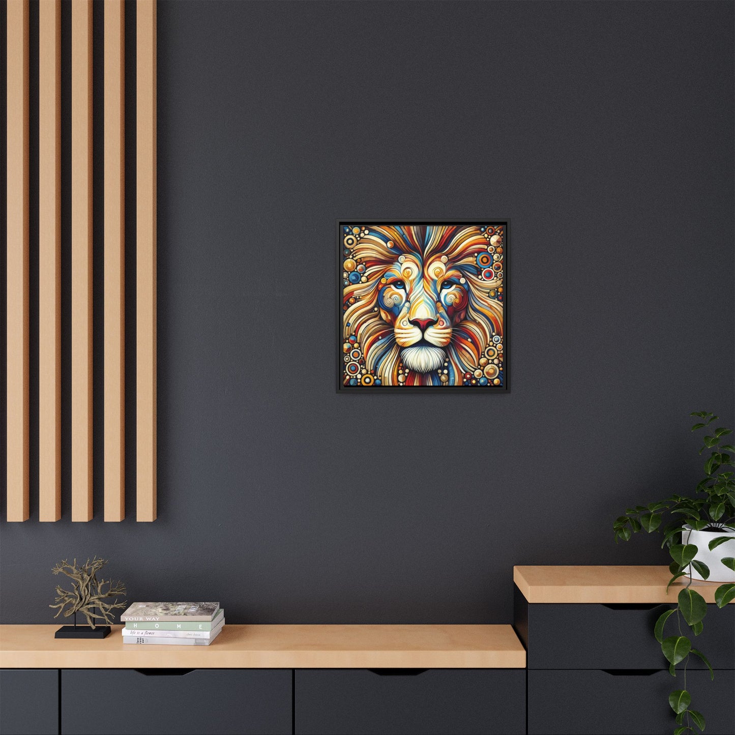 Modern Lion Print Abstract Design Unique Framed Canvas Print King of Jungle Wall Art Animal Lover Gift Nature Lover Decor 3 frame colors