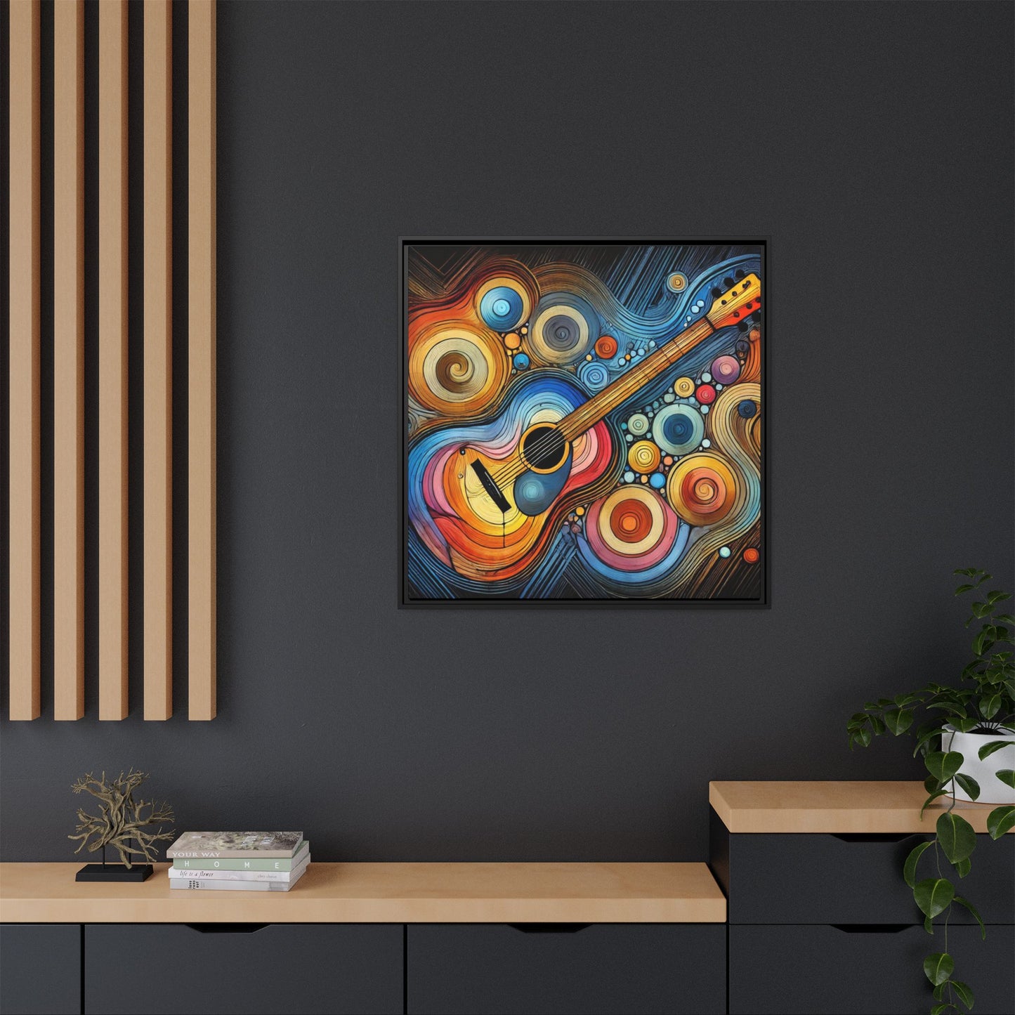Modern Music-Themed Print Abstract Design Unique Framed Canvas Print Guitar Wall Art Music Lover Gift Decor 3 frame colors