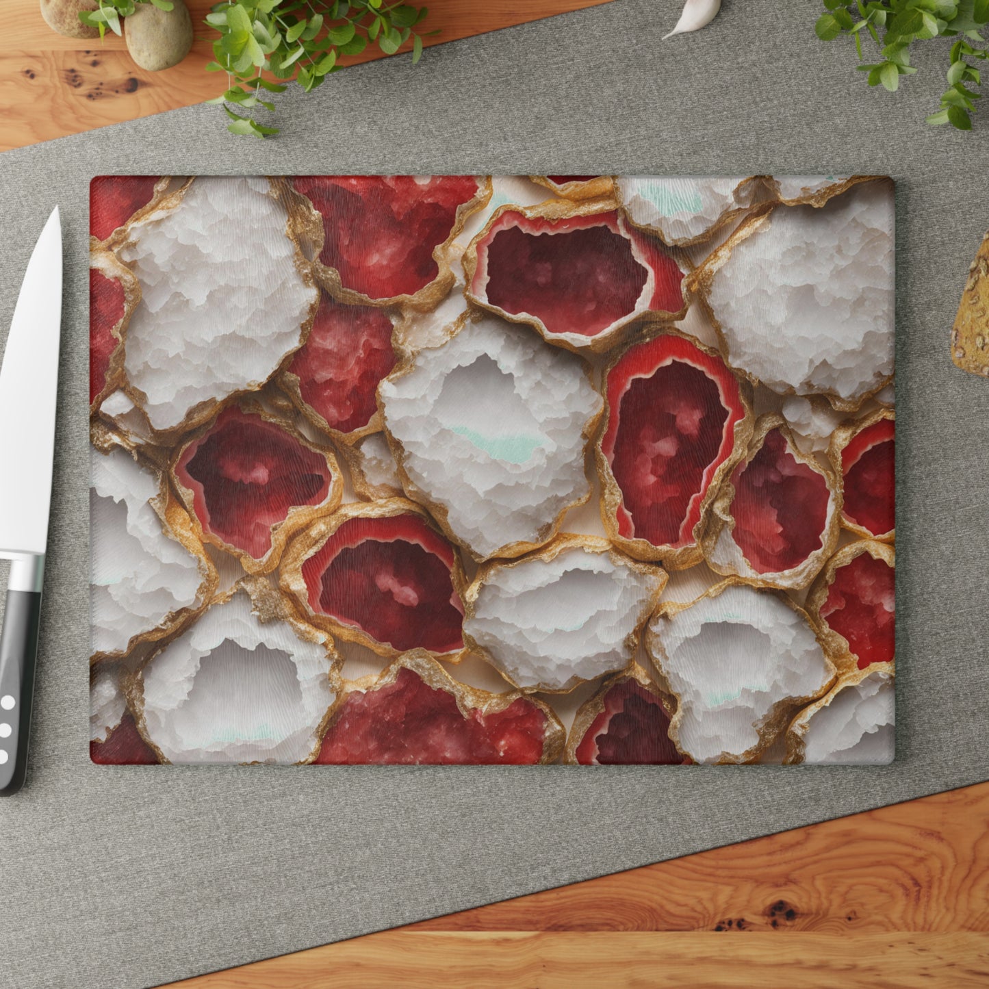 Kitchen Decor Glass Geode-Themed Image Unique Rock Lover Cutting Board Serving Tray Home Cook Gift Colorful Glass Charcuterie Board