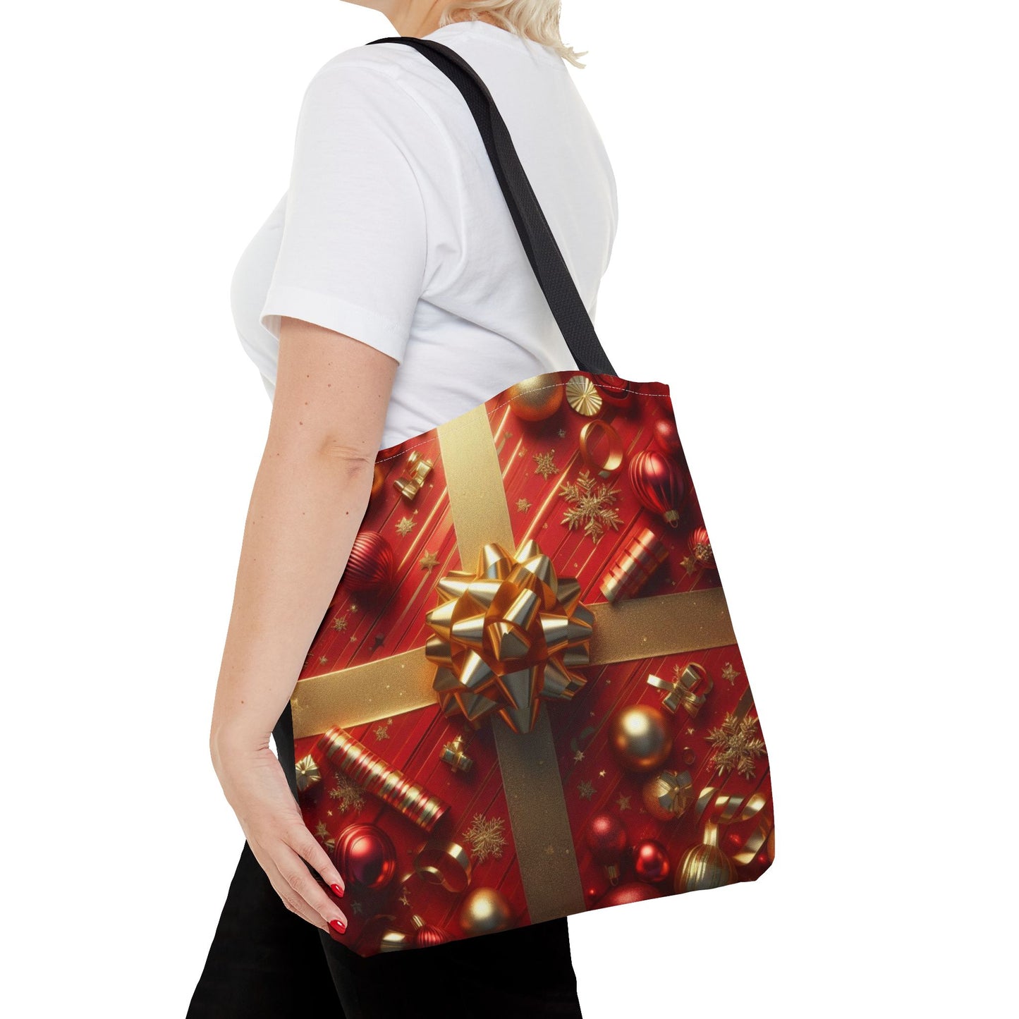 Gift Wrapped Design Christmas Tote Bag Holiday Cheer Gift Winter Accessory Reusable Winter Shopping Bag Xmas Joy Gift Unisex Bag for Him Her