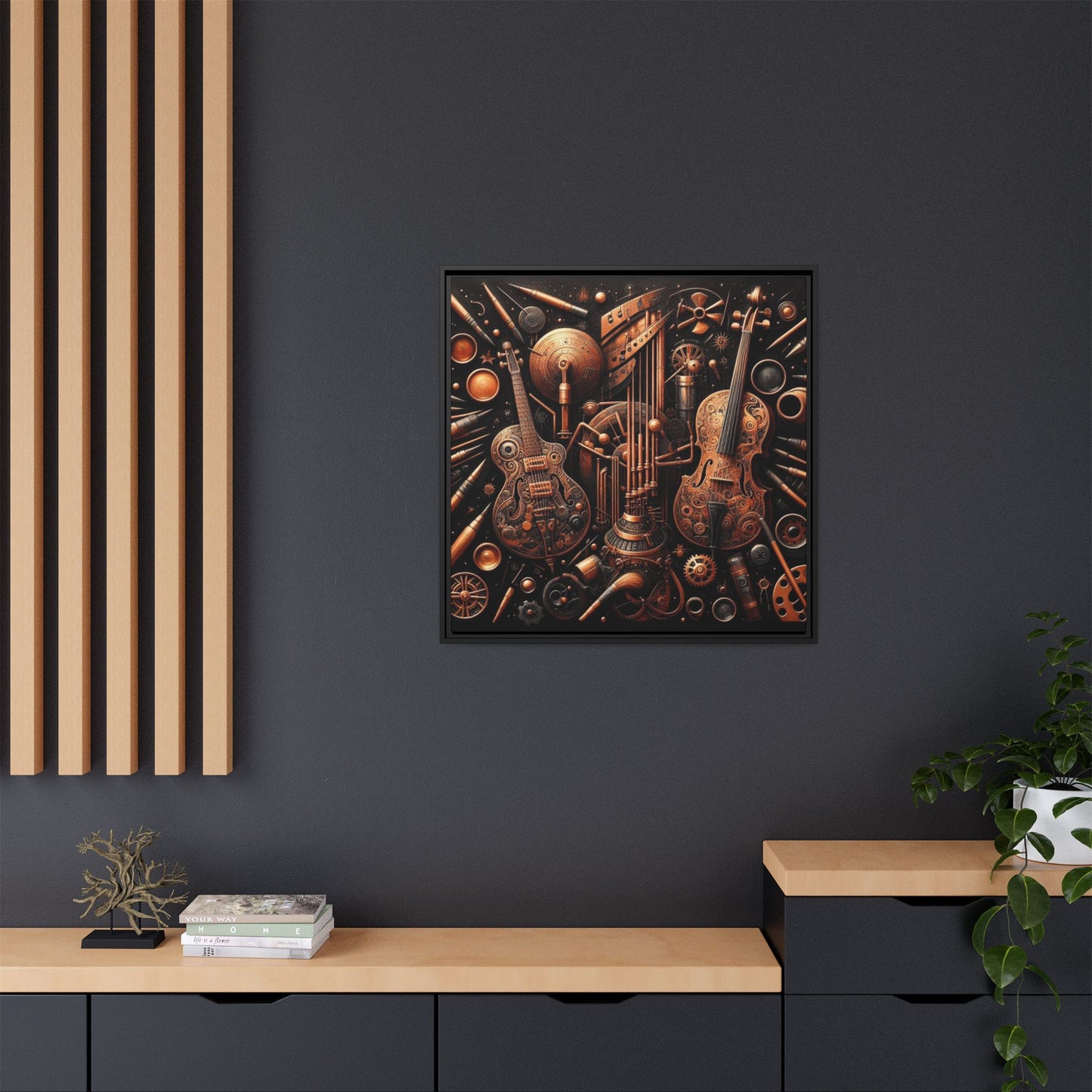 Modern Music-Themed Print Abstract Design Unique Framed Canvas Print Steampunk Wall Art Music Lover Gift Decor 3 frame colors