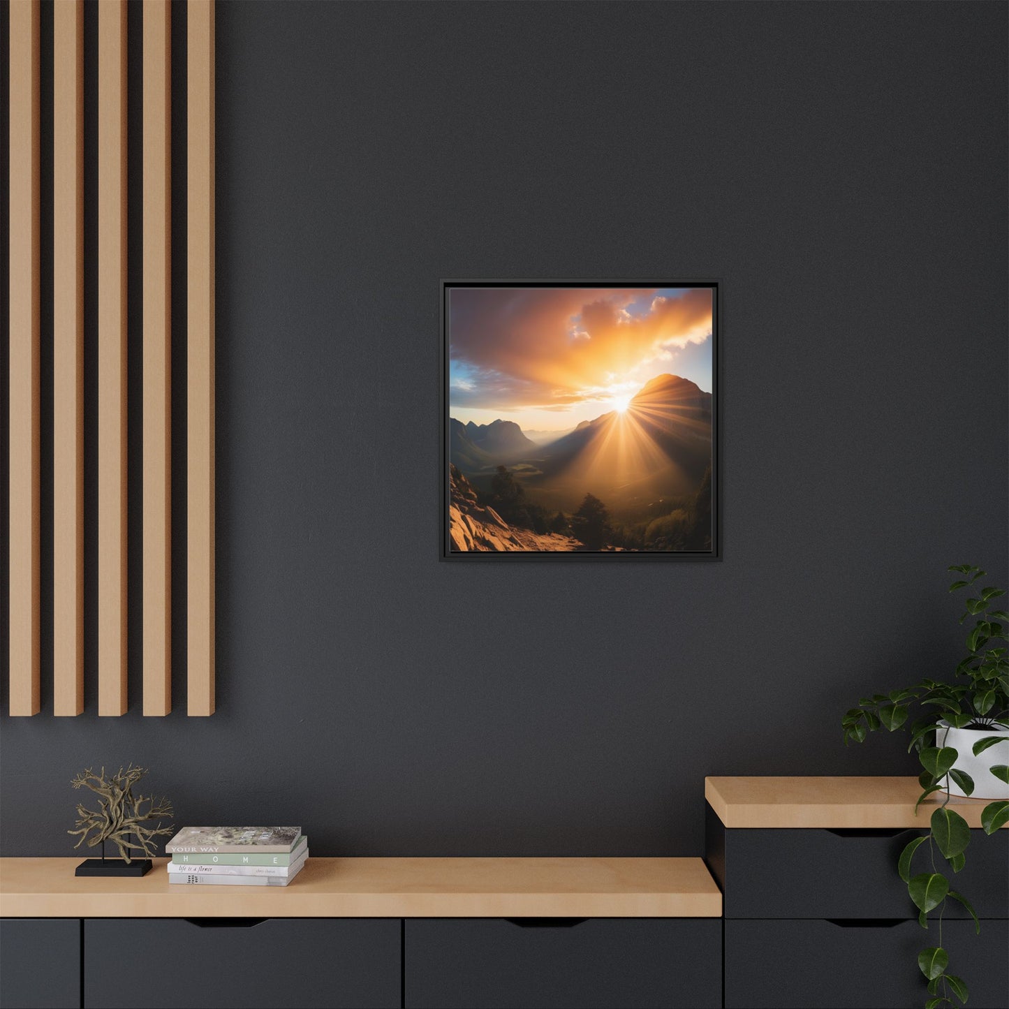 Sunrise in the Mountains Framed Canvas Wall Art Canyon Outdoors Vacation Gift Nature Lover Peaceful Zen Sunset Gift 3 frame colors