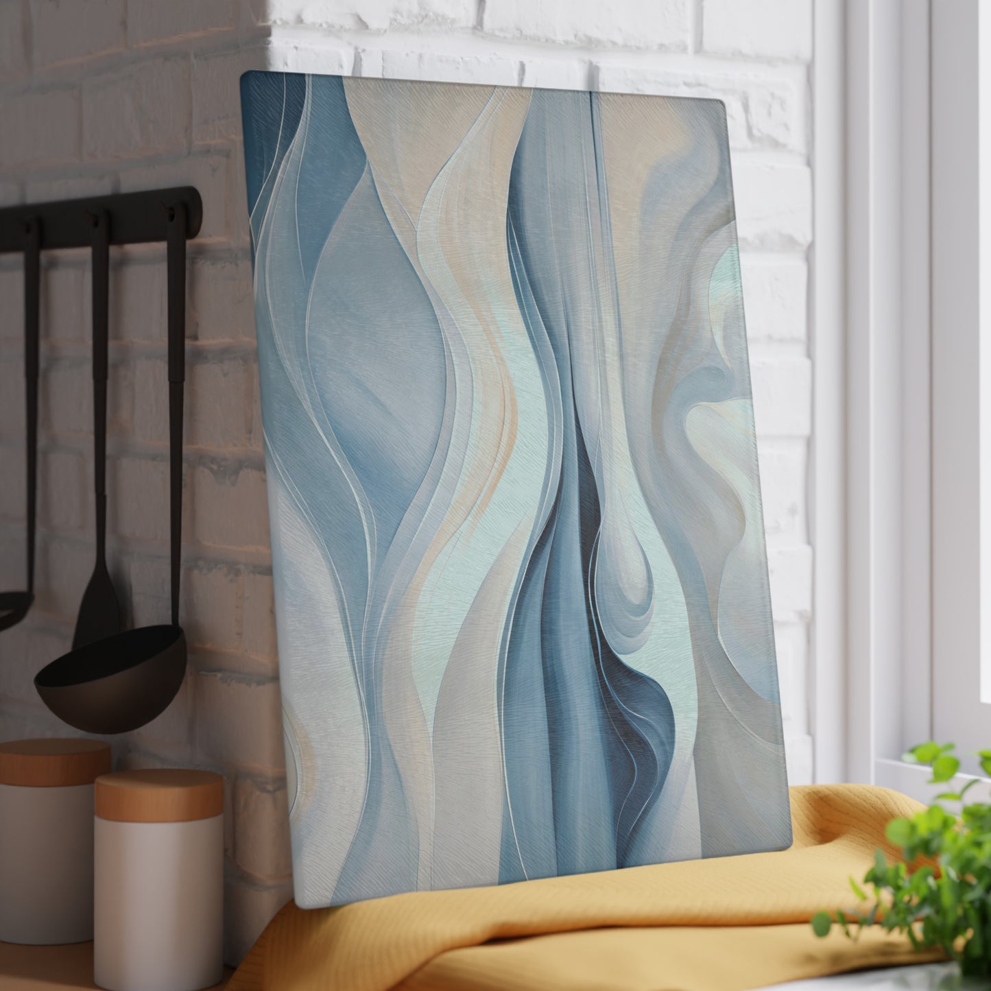 Kitchen Decor Glass Cutting Board Serving Tray with Modern Beachy Waves Pattern Cutting Board Gift for Home Cook Charcuterie Board