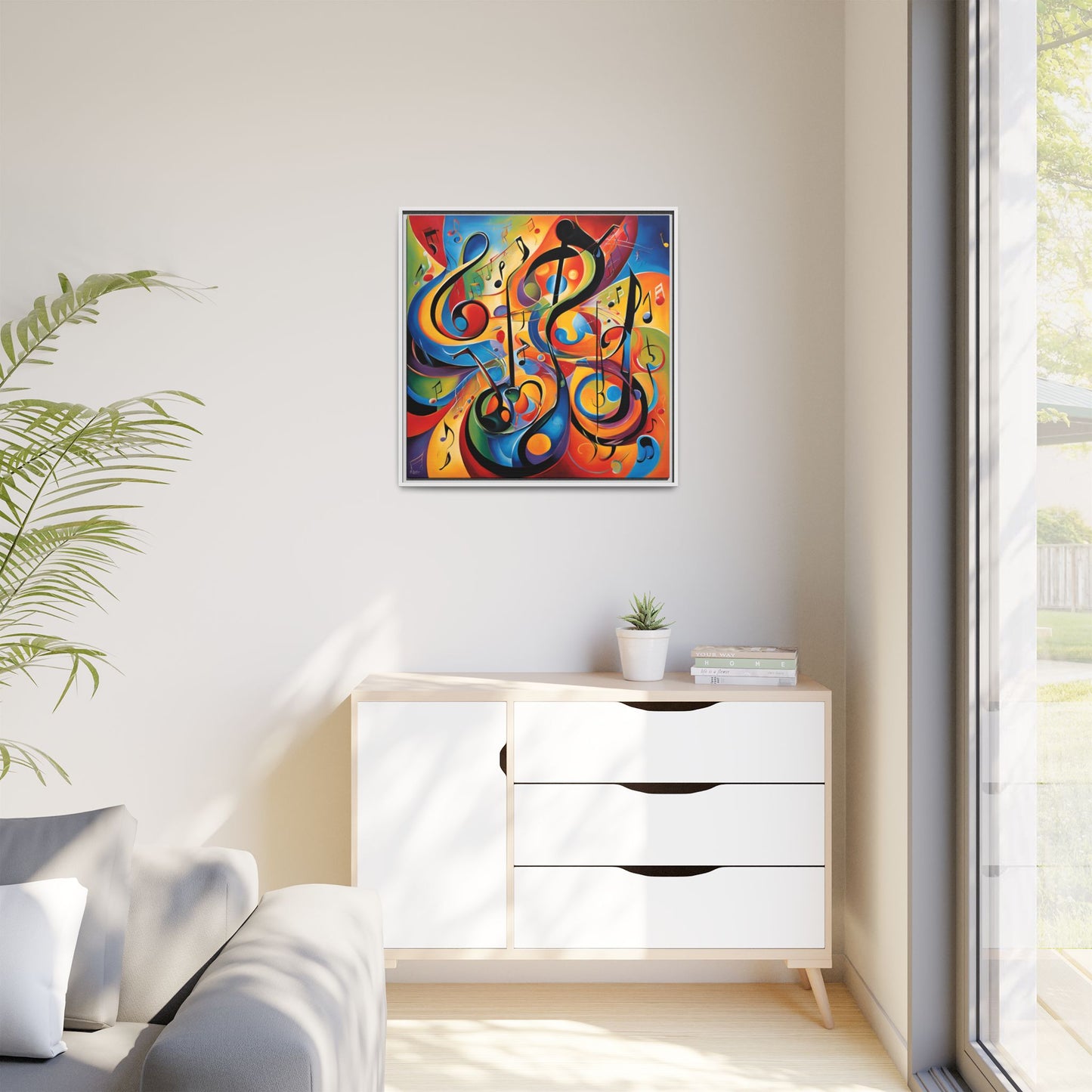 Modern Music-Themed Print Abstract Design Unique Framed Canvas Print Treble Clef Note Wall Art Music Lover Gift Decor 3 frame colors