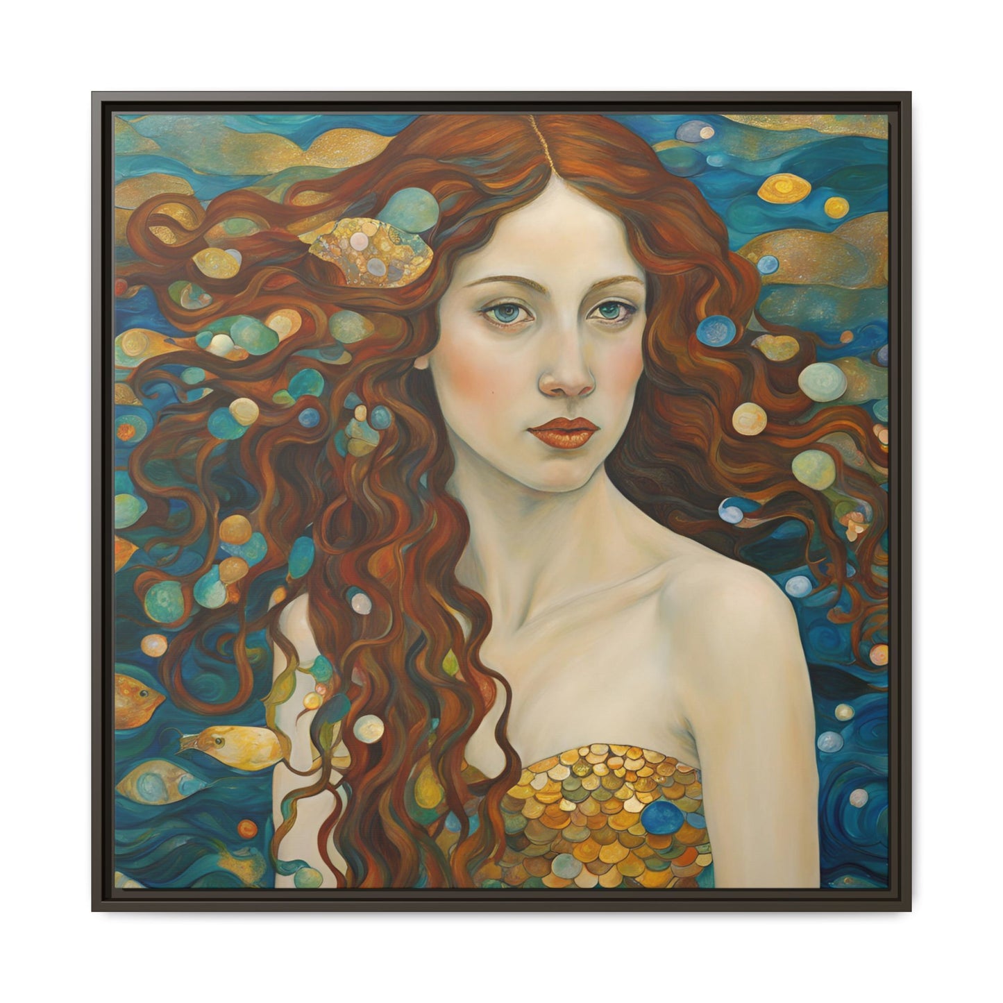 Modern Abstract Mermaid Design Unique Framed Canvas Oceanic Wall Art Underwater Gold Fish Anime Gift Nature Lover Gift 3 frame colors
