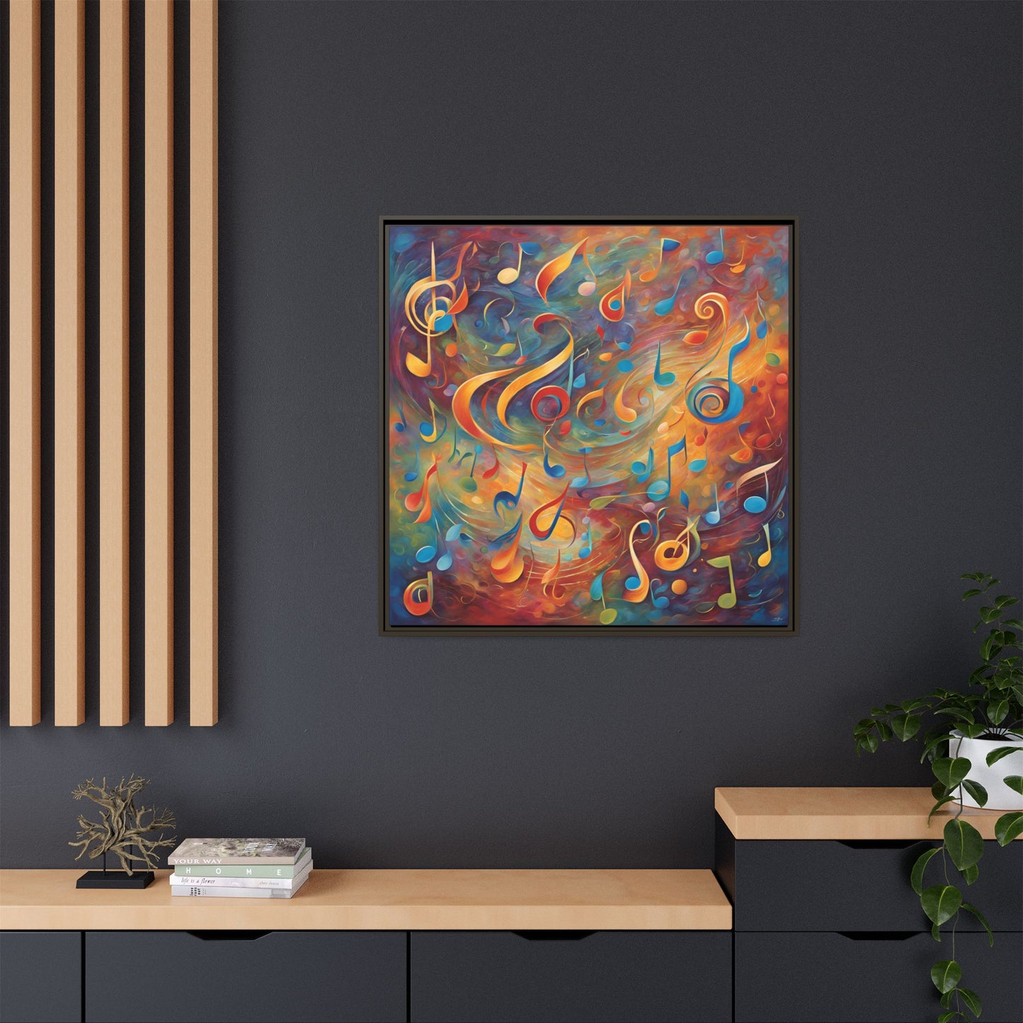 Modern Music-Themed Print Abstract Design Unique Framed Canvas Print Treble Clef Note Wall Art Music Lover Gift Decor 3 frame colors