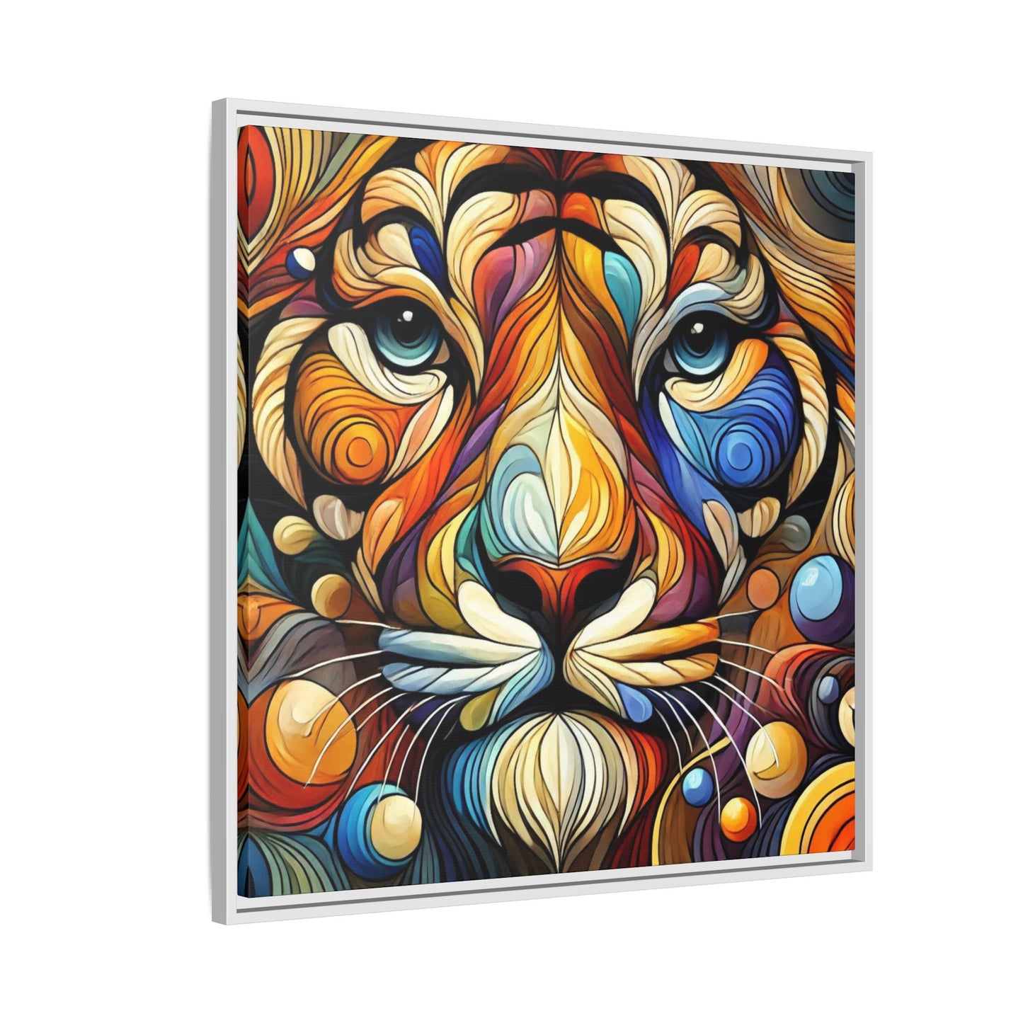 Modern Lion Face Print Abstract Design Unique Framed Canvas Print King of Jungle Wall Art Animal Lover Nature Lover Decor 3 frame colors