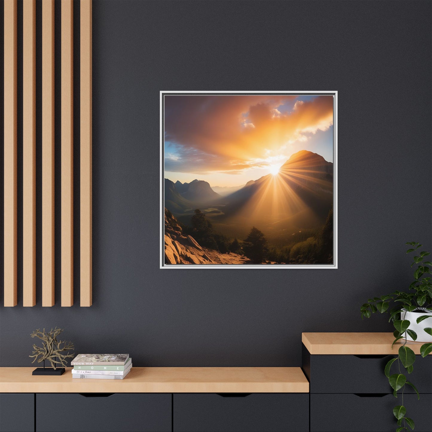 Sunrise in the Mountains Framed Canvas Wall Art Canyon Outdoors Vacation Gift Nature Lover Peaceful Zen Sunset Gift 3 frame colors