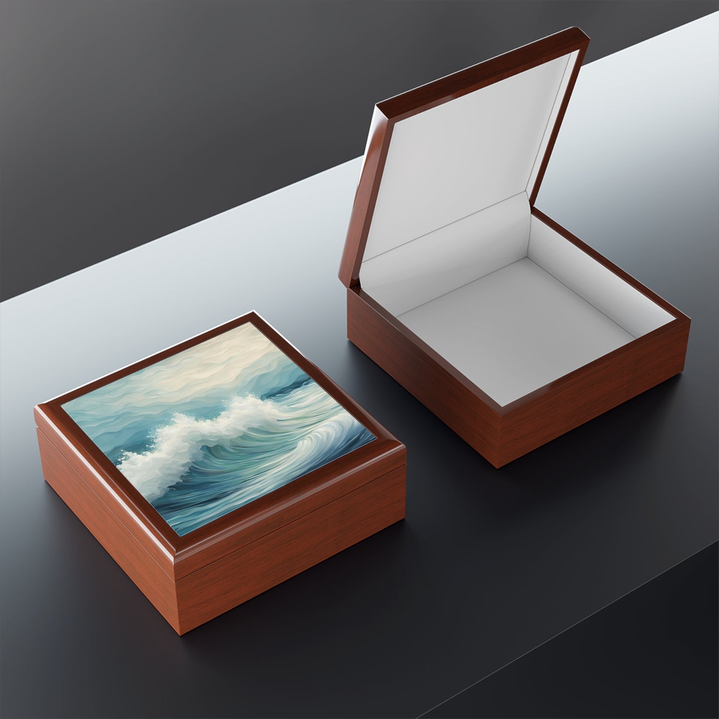 Unique Jewelry Box Ocean Waves Design Trinket Box Bedroom Dresser Beachy Decor Vanity Gift Box - 3 colors to choose from
