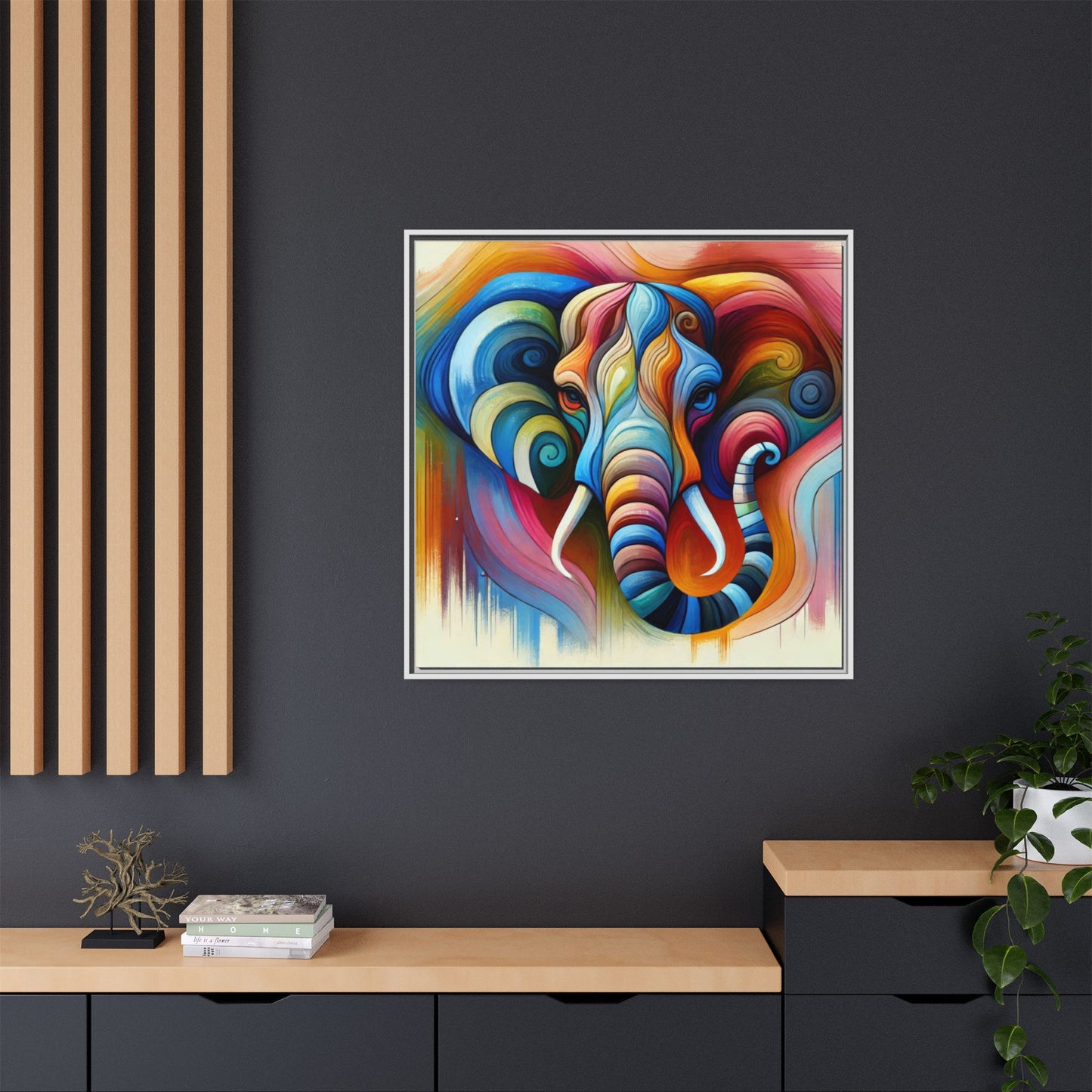 Modern Elephant Print Abstract Design Unique Framed Canvas Print African Wall Art Animal Lover Gift Nature Lover Decor 3 frame colors