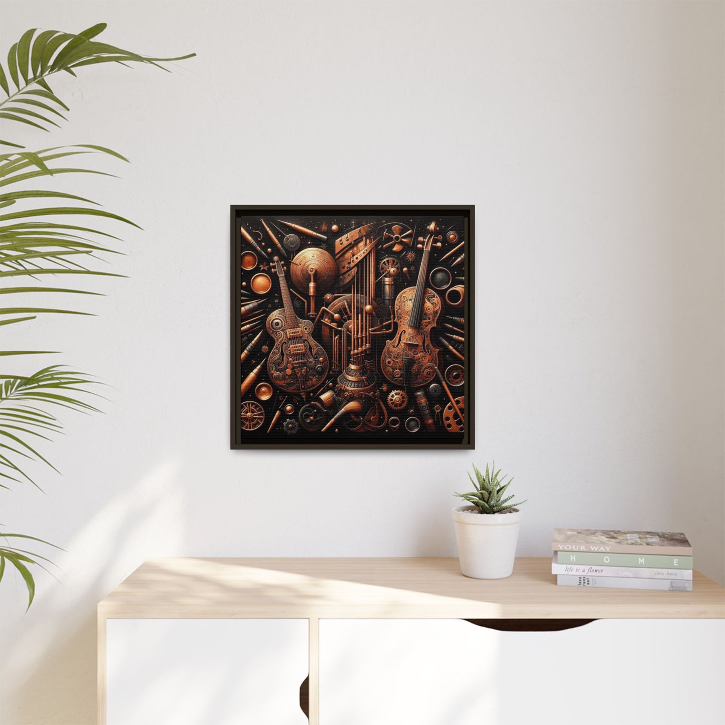 Modern Music-Themed Print Abstract Design Unique Framed Canvas Print Steampunk Wall Art Music Lover Gift Decor 3 frame colors
