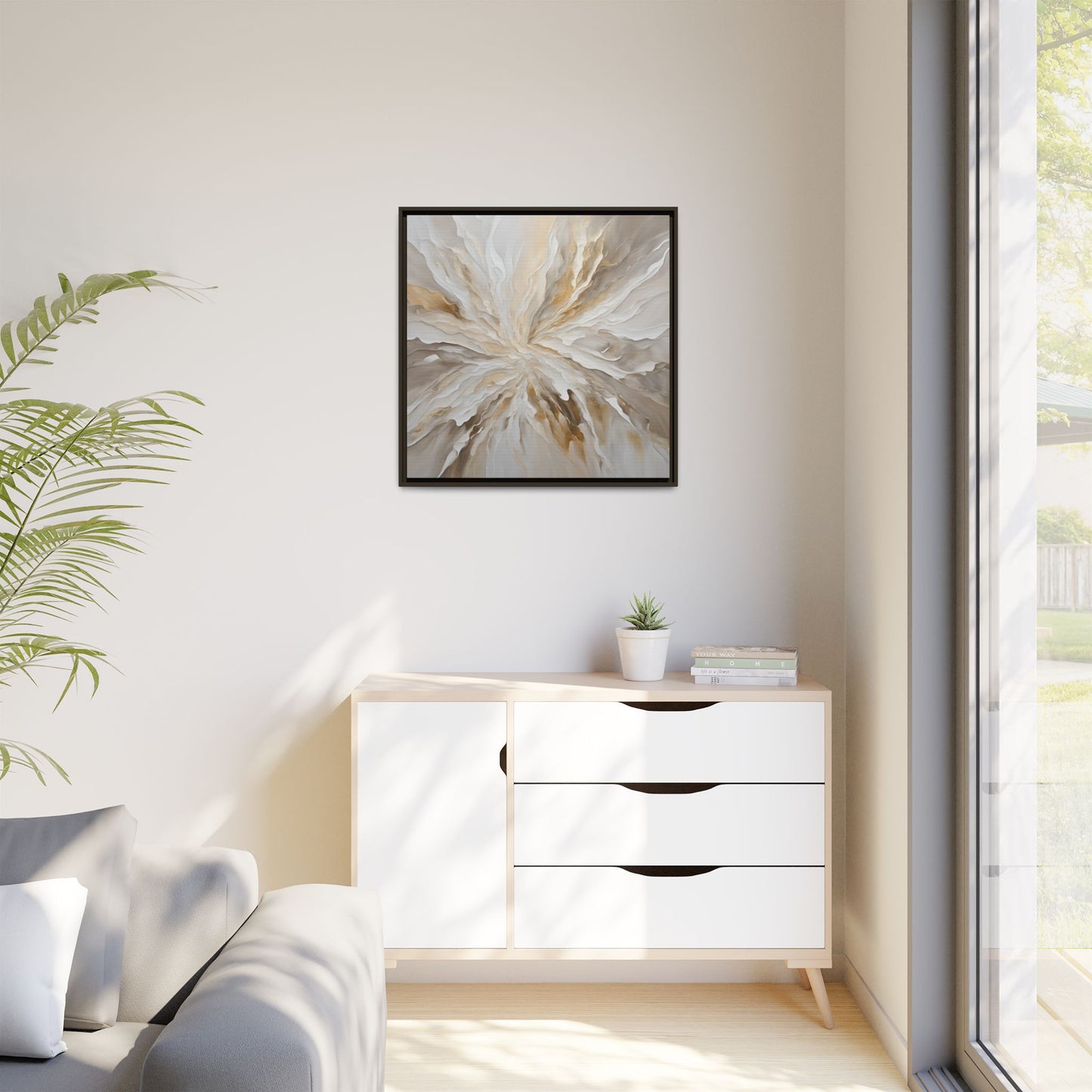 Modern Abstract Floral Design Unique Framed Canvas Wall Art Starburst Gift Nature Lover Gift Garden Lover Gift 3 frame colors