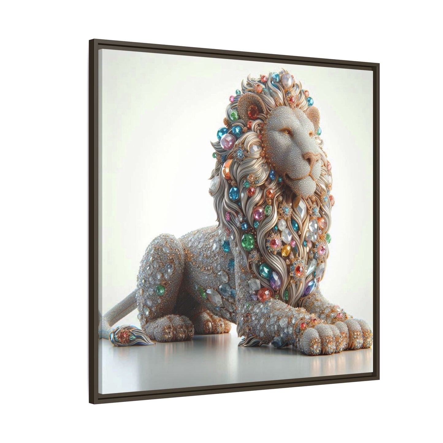 Bejeweled Lion Framed Canvas Print Wall Art Unique Fashion Designer Haute Couture Fashionista Animal Lover Gift Decor 3 Frame Colors