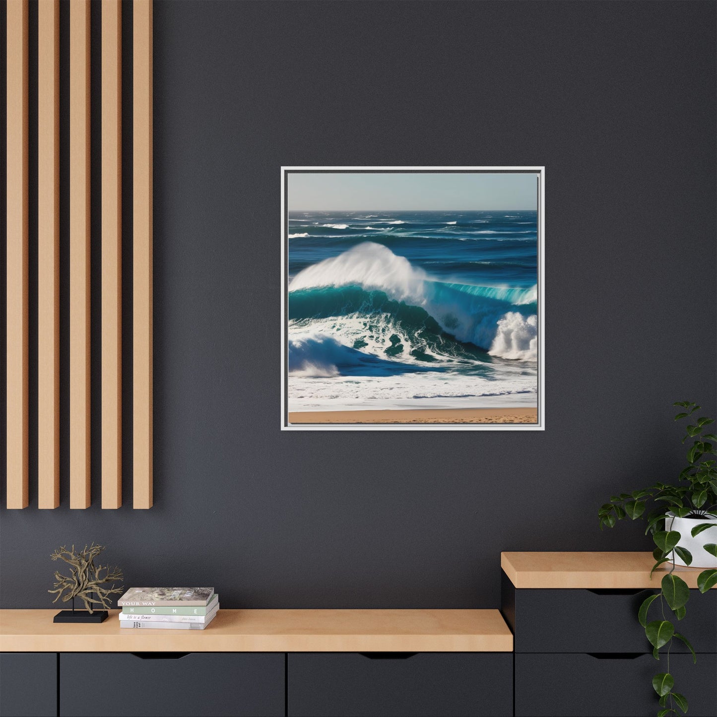 Peaceful Ocean Waves at the Beach Calm Sunny Day Framed Canvas Wall Art Vacation Oceanic Gift Nature Lover Zen Decor Gift 3 frame colors