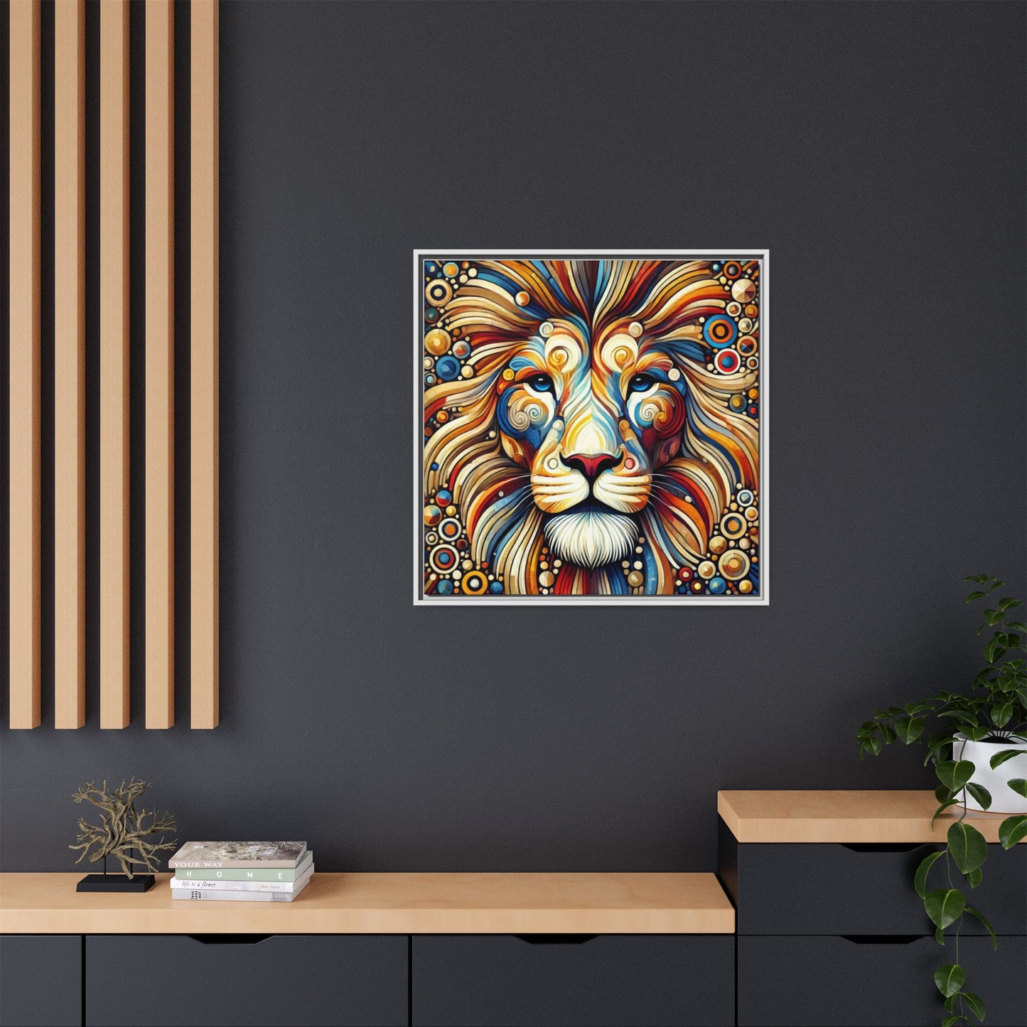 Modern Lion Print Abstract Design Unique Framed Canvas Print King of Jungle Wall Art Animal Lover Gift Nature Lover Decor 3 frame colors