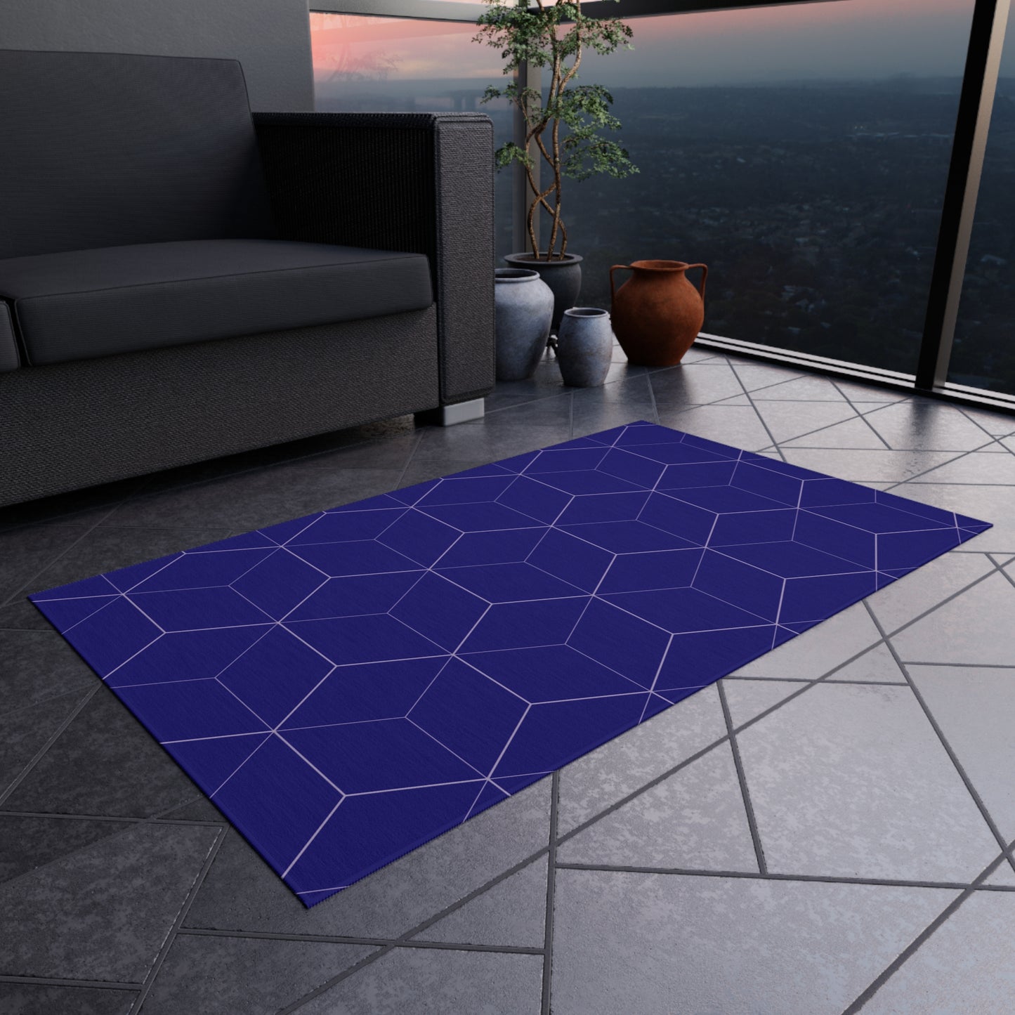 Chenille Outdoor Rug with No-Skid Backing Cozy Blue Outdoor Carpet Patio Decor Gazebo Rug Pool Area Decor Outdoor Kitchen Carpet