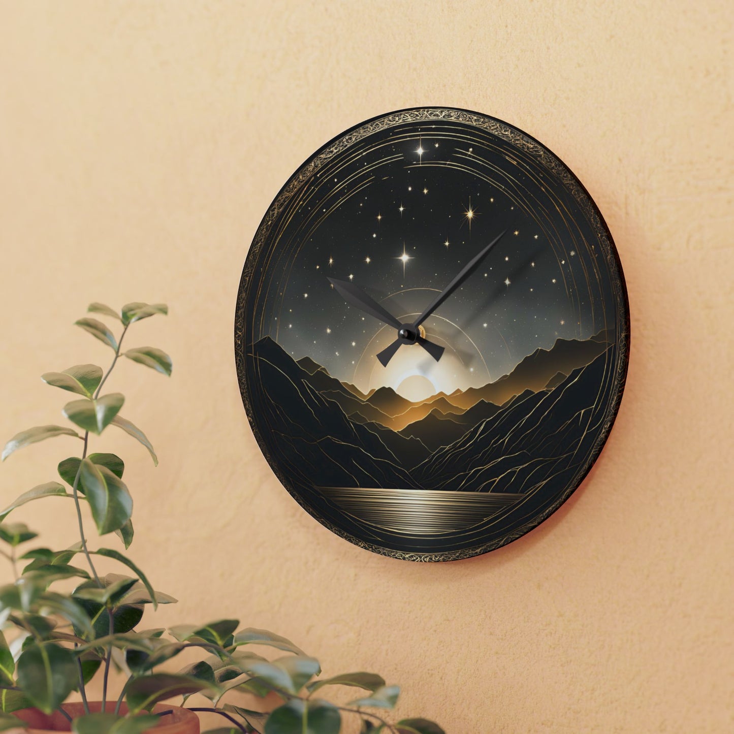 Boho Celestial Design Acrylic Office Clock Unique Colorful Wall Clock for Kitchen or Living Room Sun and Stars Astrological Gift