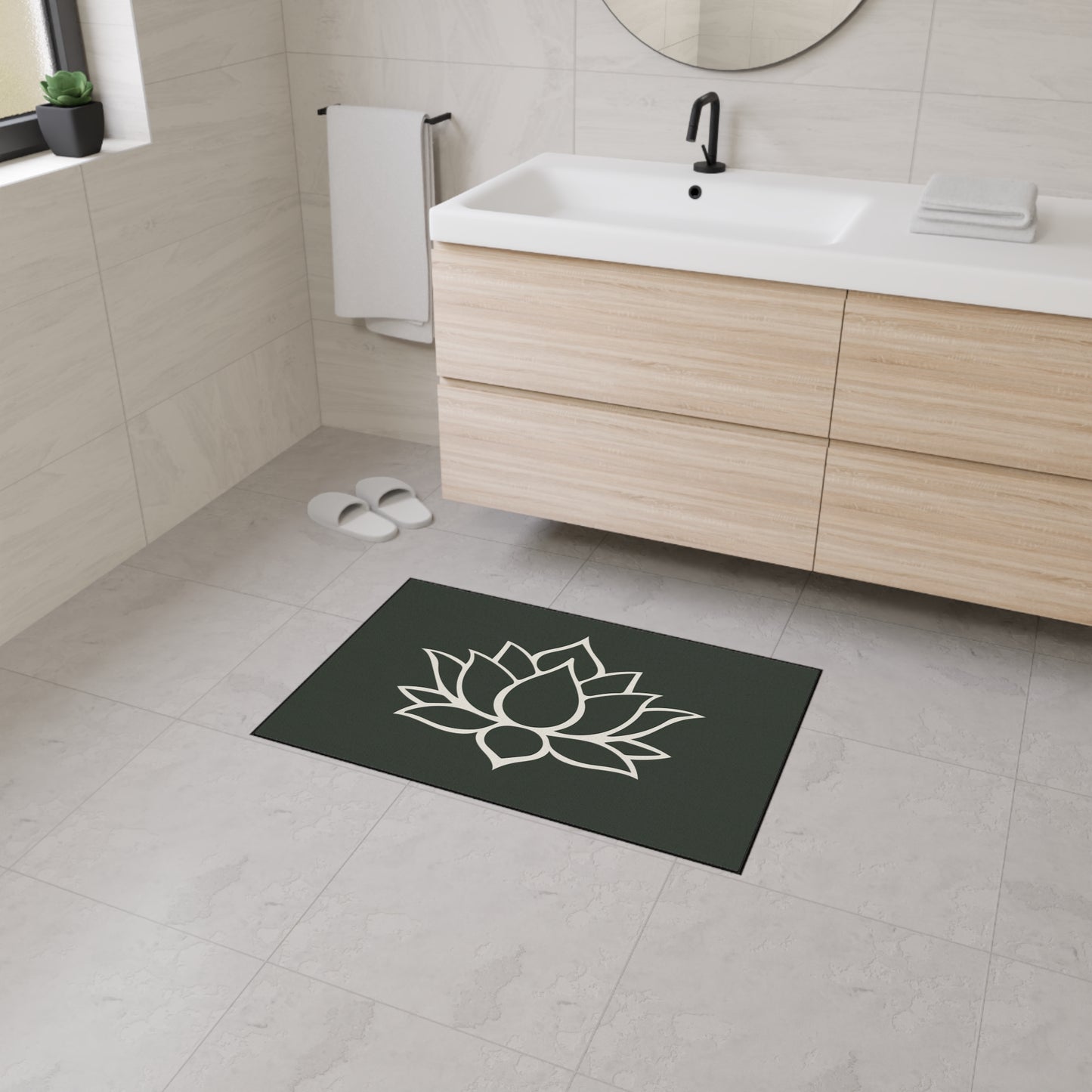 Decorative Heavy Duty Non-Slip Floor Mat Stylish Design Perfect for Entryway Kitchen Décor Green Lotus Blossom Floral Design Rug Bath Mat