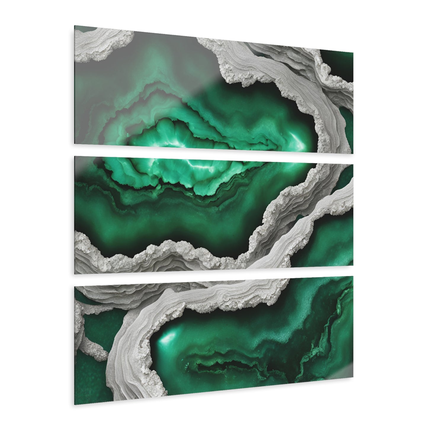 Stunning Green Amethyst Geode Design Triptych Acrylic Print Wall Art Nature Lover Gift Geology Rock Lover Gift Agate Design