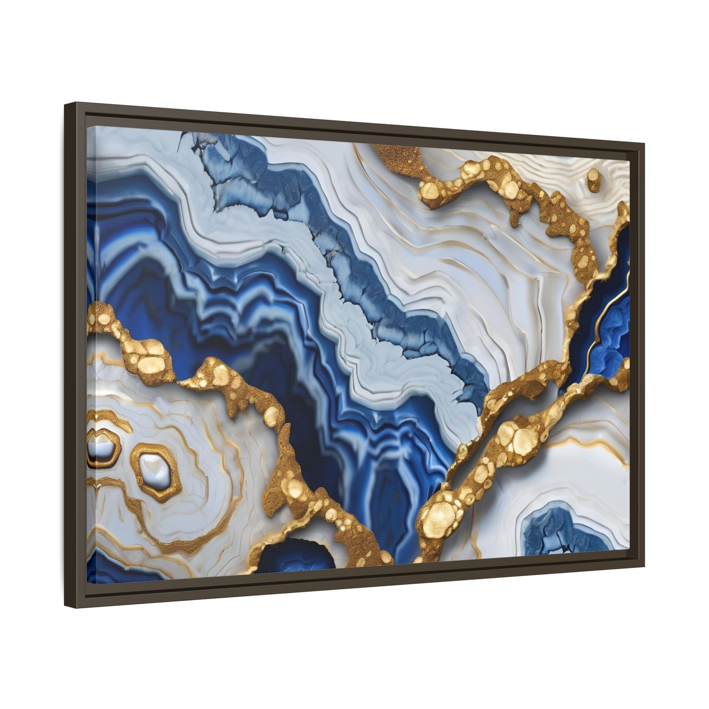 Blue, White and Gold Quartz Crystal Geode Design Print Matte Canvas Wall Art Nature Lover Gift Geology Rock Lover Gift 3 frame color choices