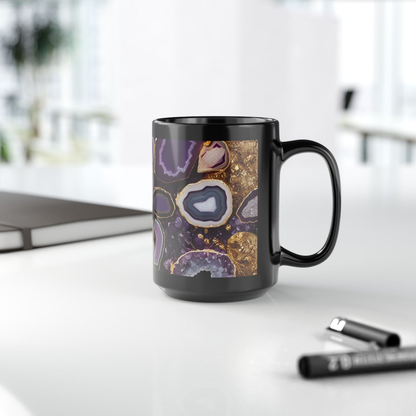 Ceramic Coffee Mug Purple Amethyst Quartz-Inspired Image Nature Rock Lover Ceramic Tea Cup Geode Inspired Agate Look Ceramic Mug