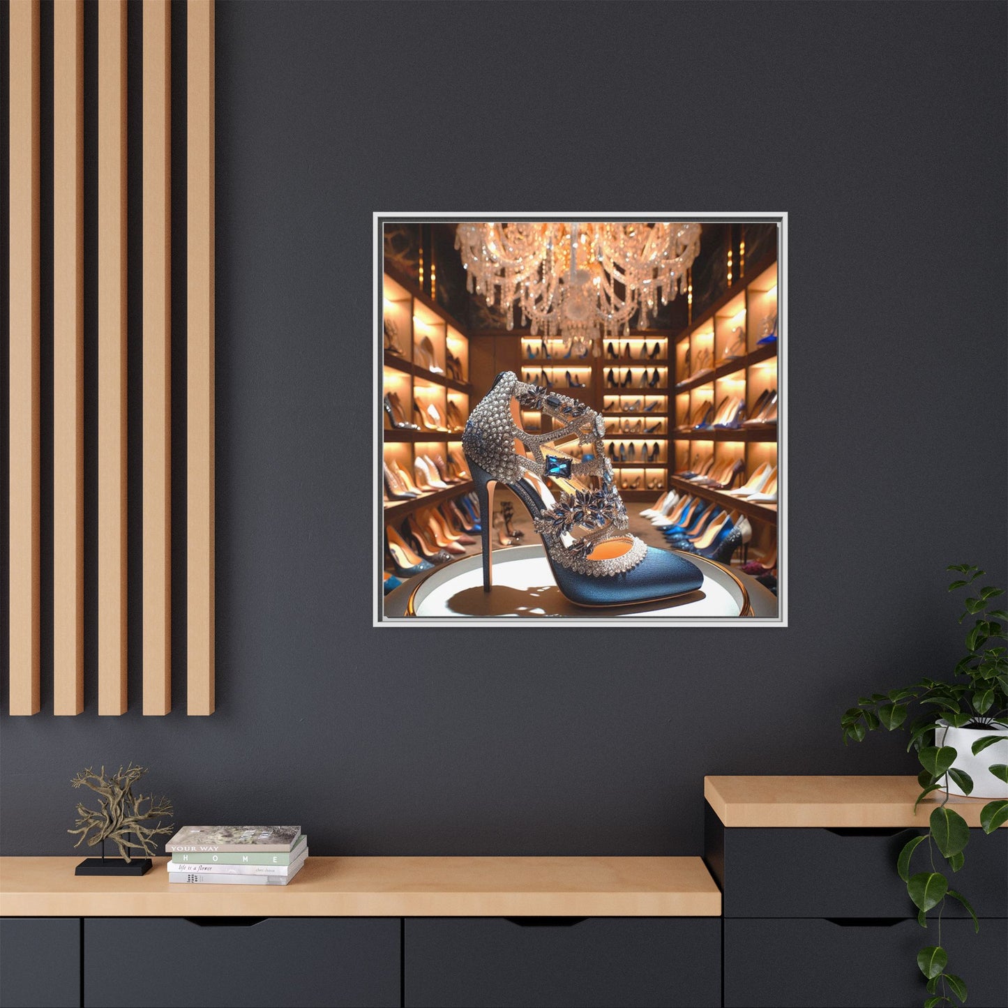High Heel Shoe Framed Canvas Print Wall Art Unique Fashion Designer Style Haute Couture Shoe Lover Fashionista Gift Decor 3 Frame Colors