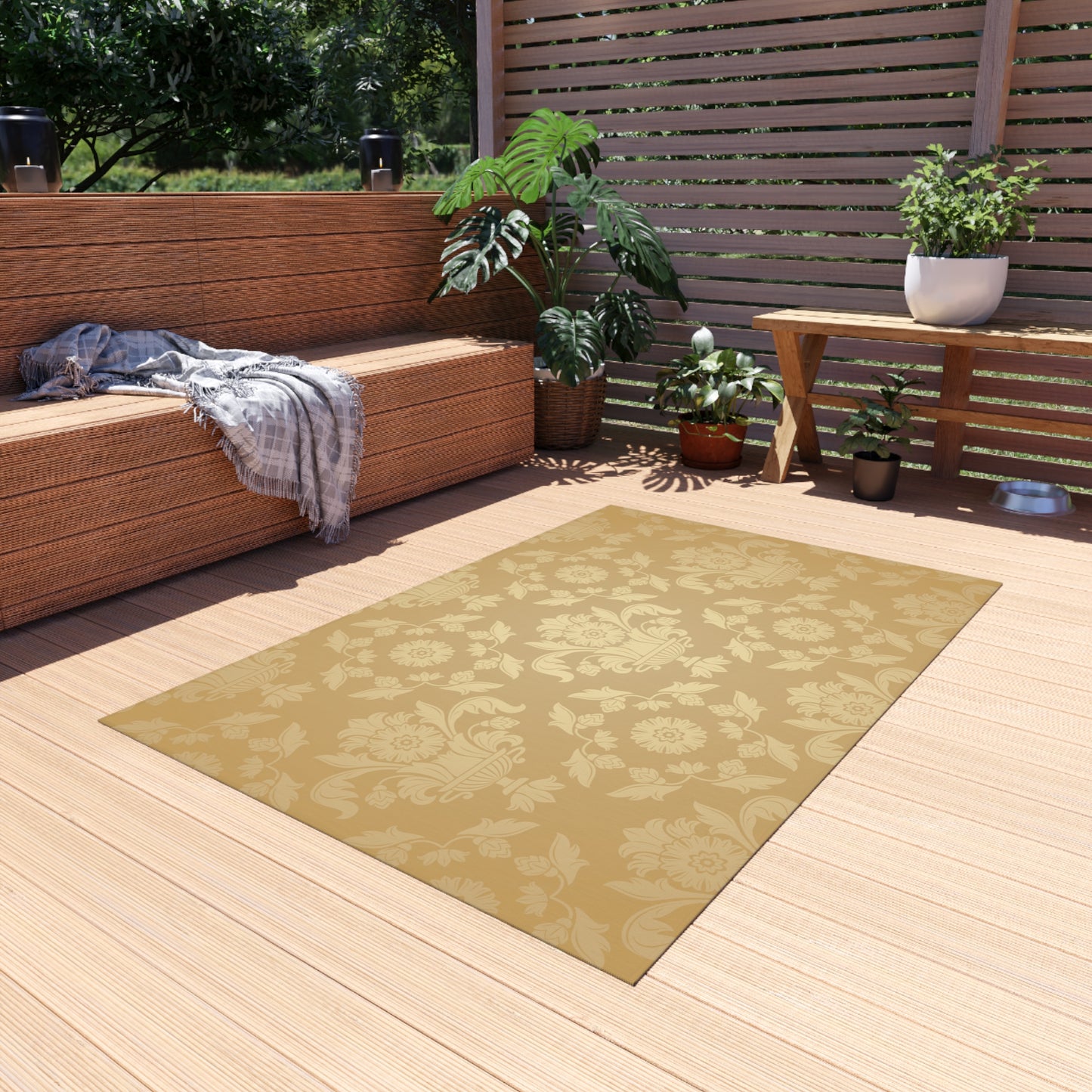 Chenille Outdoor Rug with No-Skid Backing Cozy Outdoor Carpet Patio Decor Gazebo Rug Pool Area Decor Outdoor Damask Pattern Kitchen Carpet