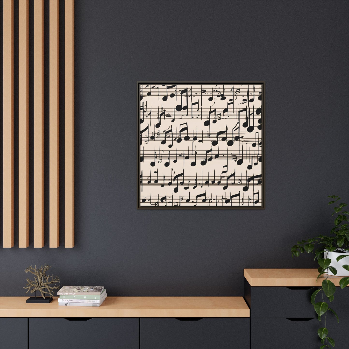 Music-Themed Print Abstract Sheet Music Design Unique Framed Canvas Print Treble Clef Note Wall Art Music Lover Gift Decor 3 frame colors