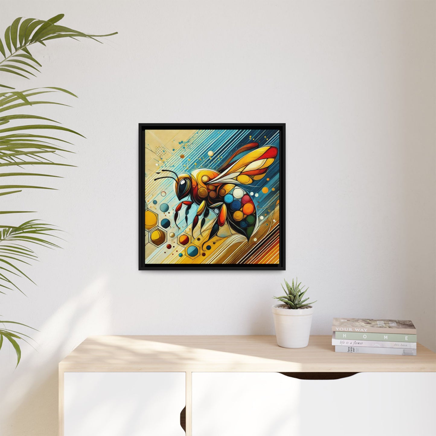 Modern Bee Print Abstract Design Unique Framed Canvas Print Insect Lover Wall Art Animal Lover Gift Nature Lover Decor 3 frame colors