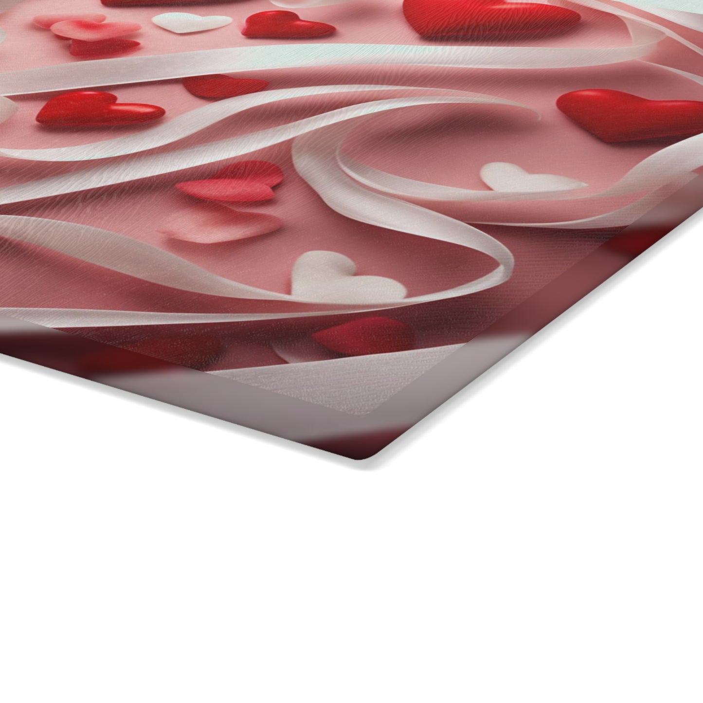 Kitchen Decor Glass Cutting Board Serving Tray with Hearts and Ribbons Design Pattern Cutting Board Gift for Home Cook Charcuterie Board