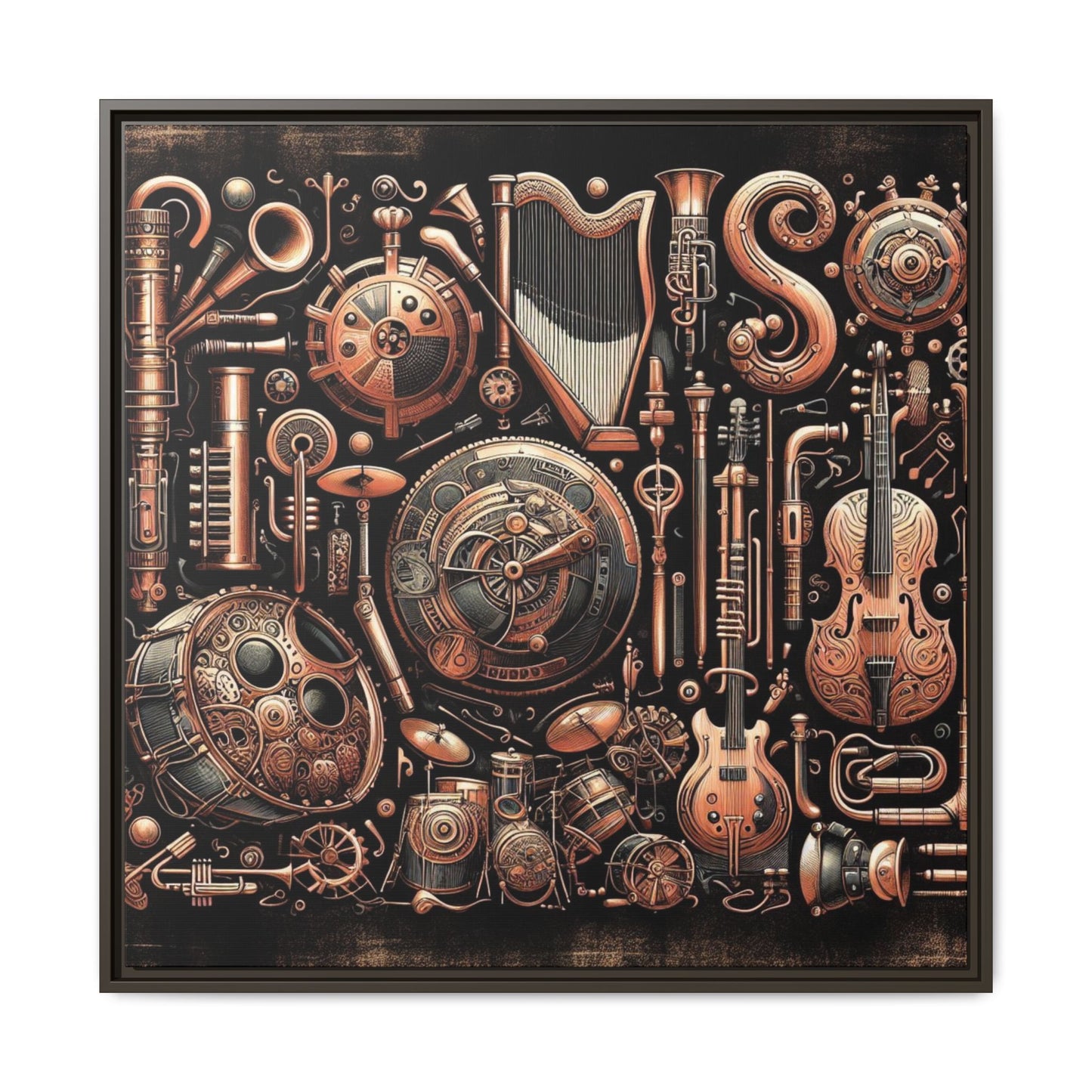 Modern Music-Themed Steampunk Style Print Abstract Design Unique Framed Canvas Print Wall Art Music Lover Gift Decor 3 frame colors