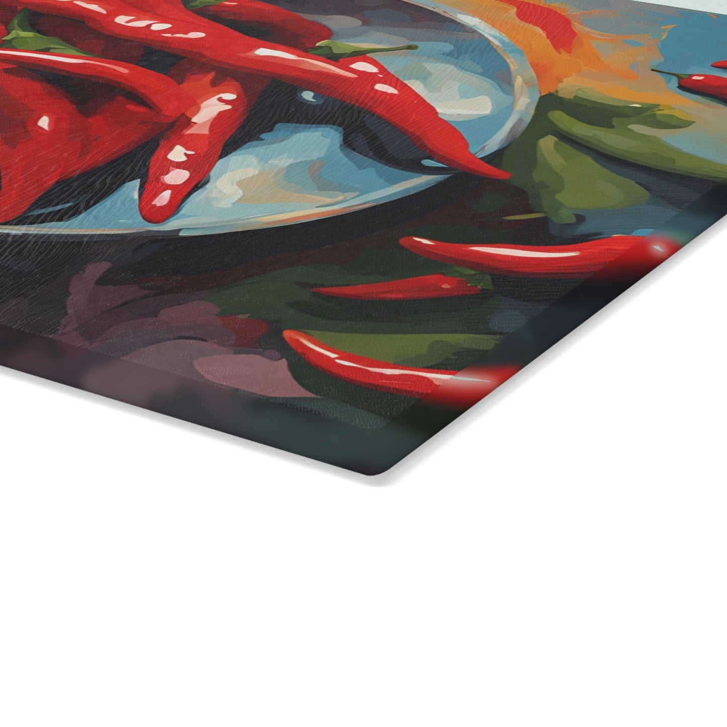 Kitchen Decor Glass Cutting Board Serving Tray with Red Hot Chili Peppers Design Cutting Board Gift for Home Cook Charcuterie Board