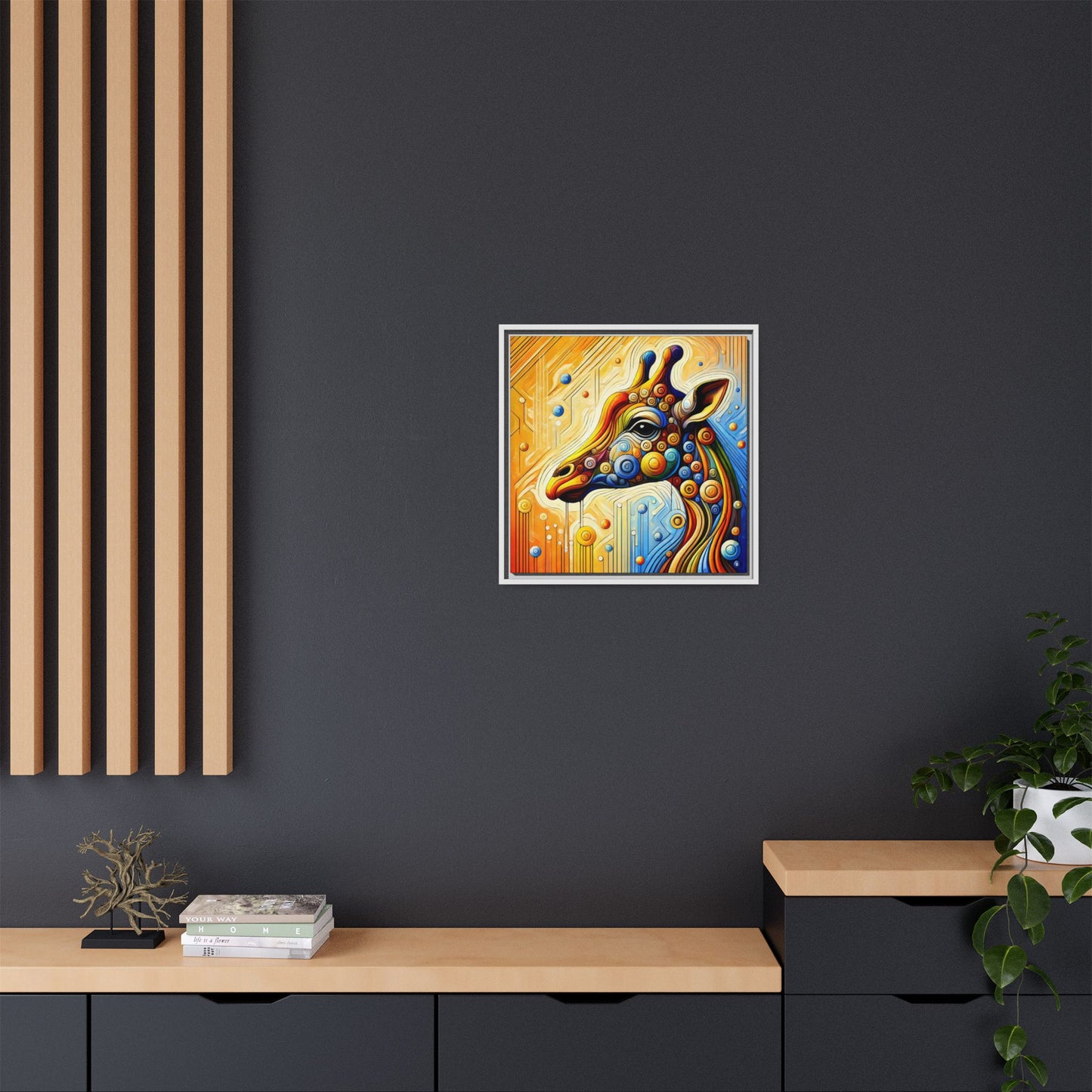 Modern Giraffe Print Abstract Design Unique Framed Canvas Print African Wall Art Animal Lover Gift Nature Lover Decor 3 frame colors