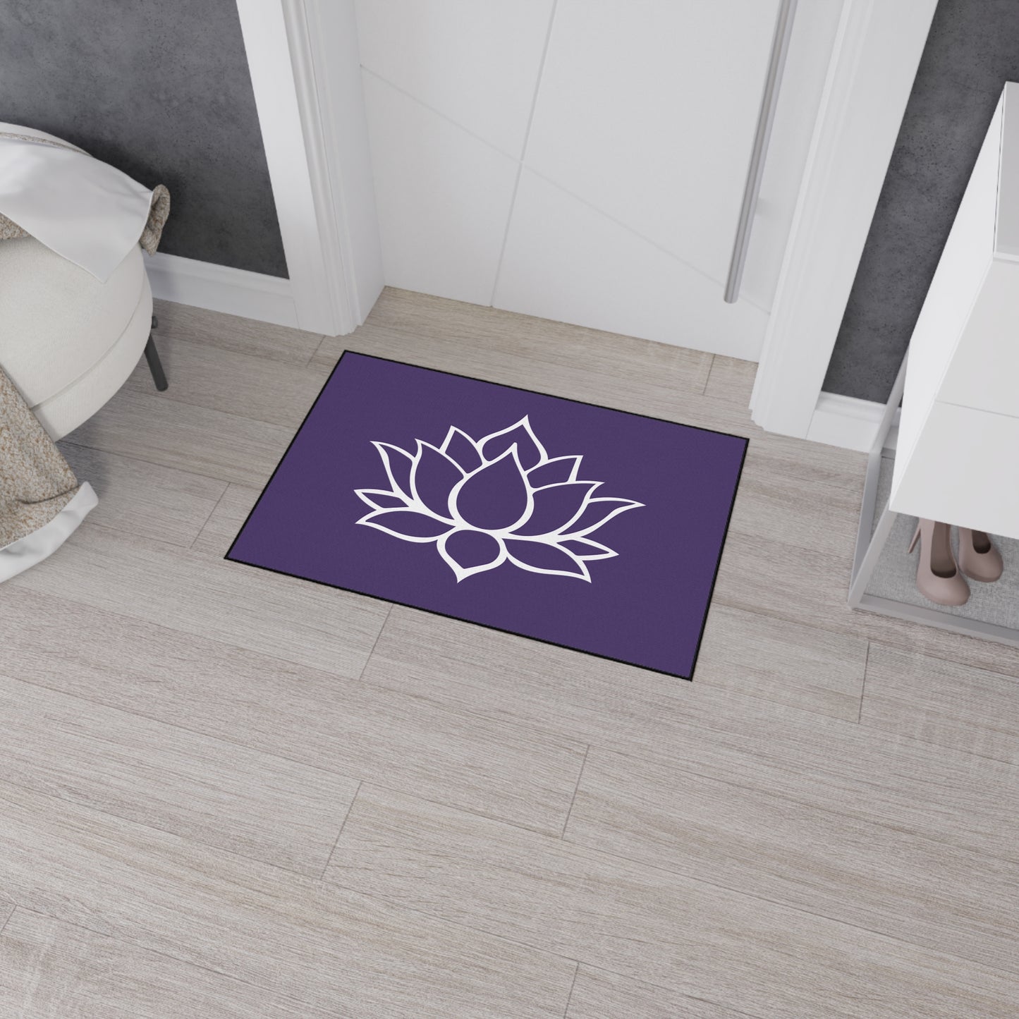 Decorative Heavy Duty Non-Slip Floor Mat Stylish Design Perfect for Entryway Kitchen Décor Purple Lotus Blossom Floral Design Rug Bath Mat