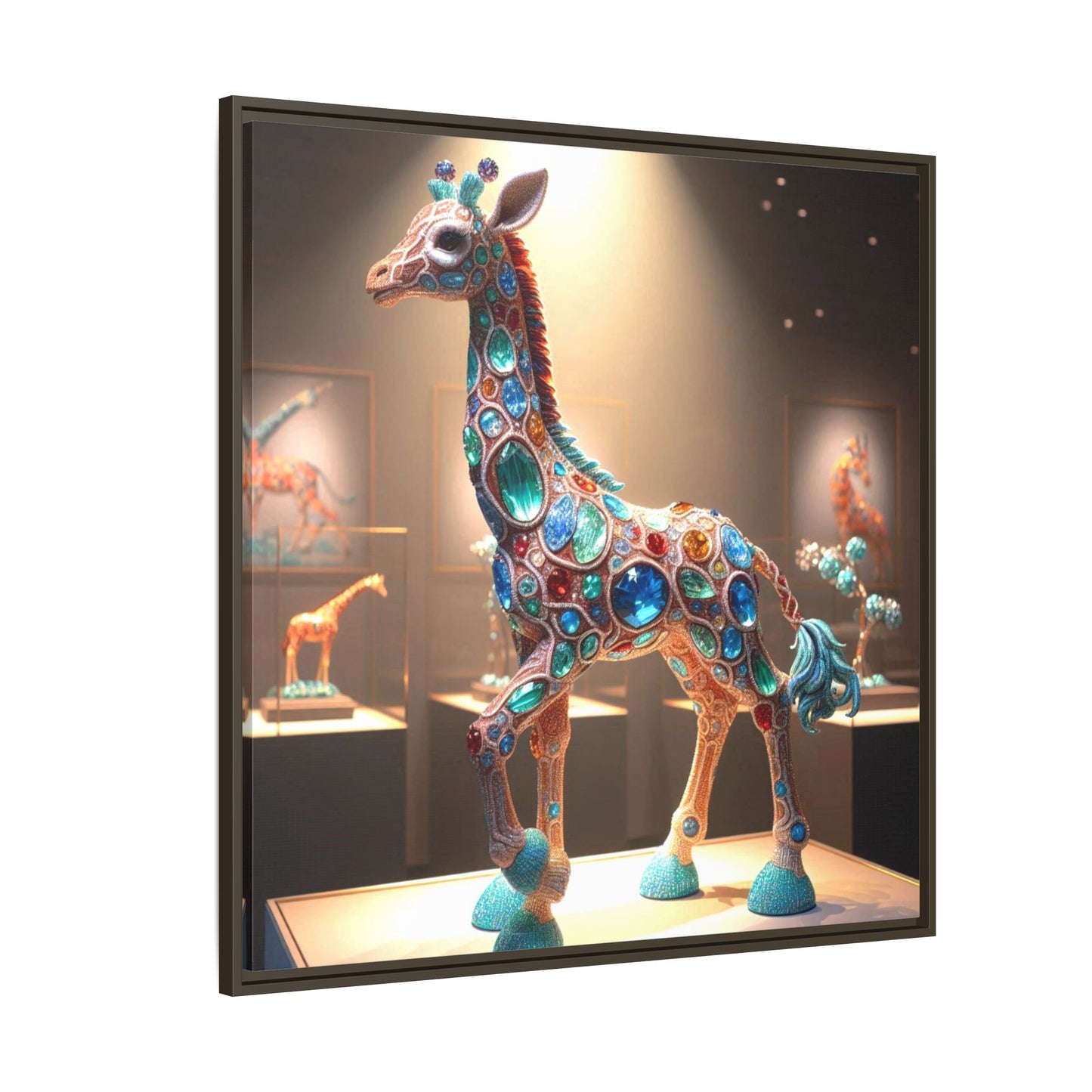 Bejeweled Giraffe Framed Canvas Print Wall Art Unique Fashion Designer Haute Couture Fashionista Animal Lover Gift Decor 3 Frame Colors