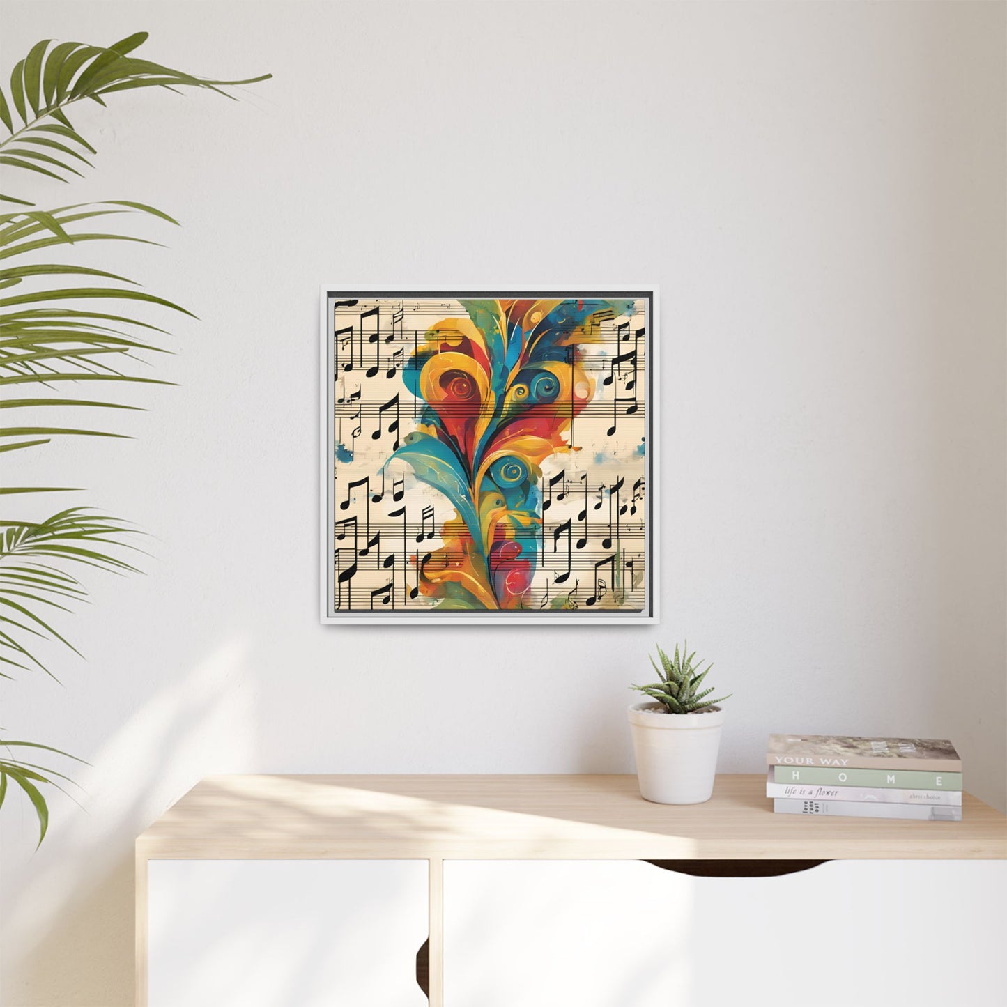 Modern Sheet Music-Themed Print Abstract Design Unique Framed Canvas Print Treble Clef Note Wall Art Music Lover Gift Decor 3 frame colors