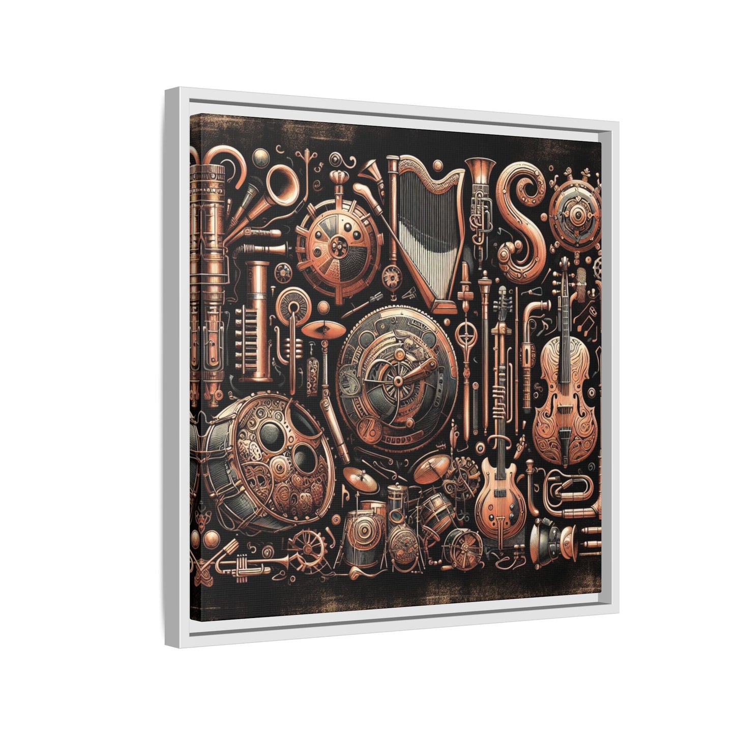 Modern Music-Themed Steampunk Style Print Abstract Design Unique Framed Canvas Print Wall Art Music Lover Gift Decor 3 frame colors