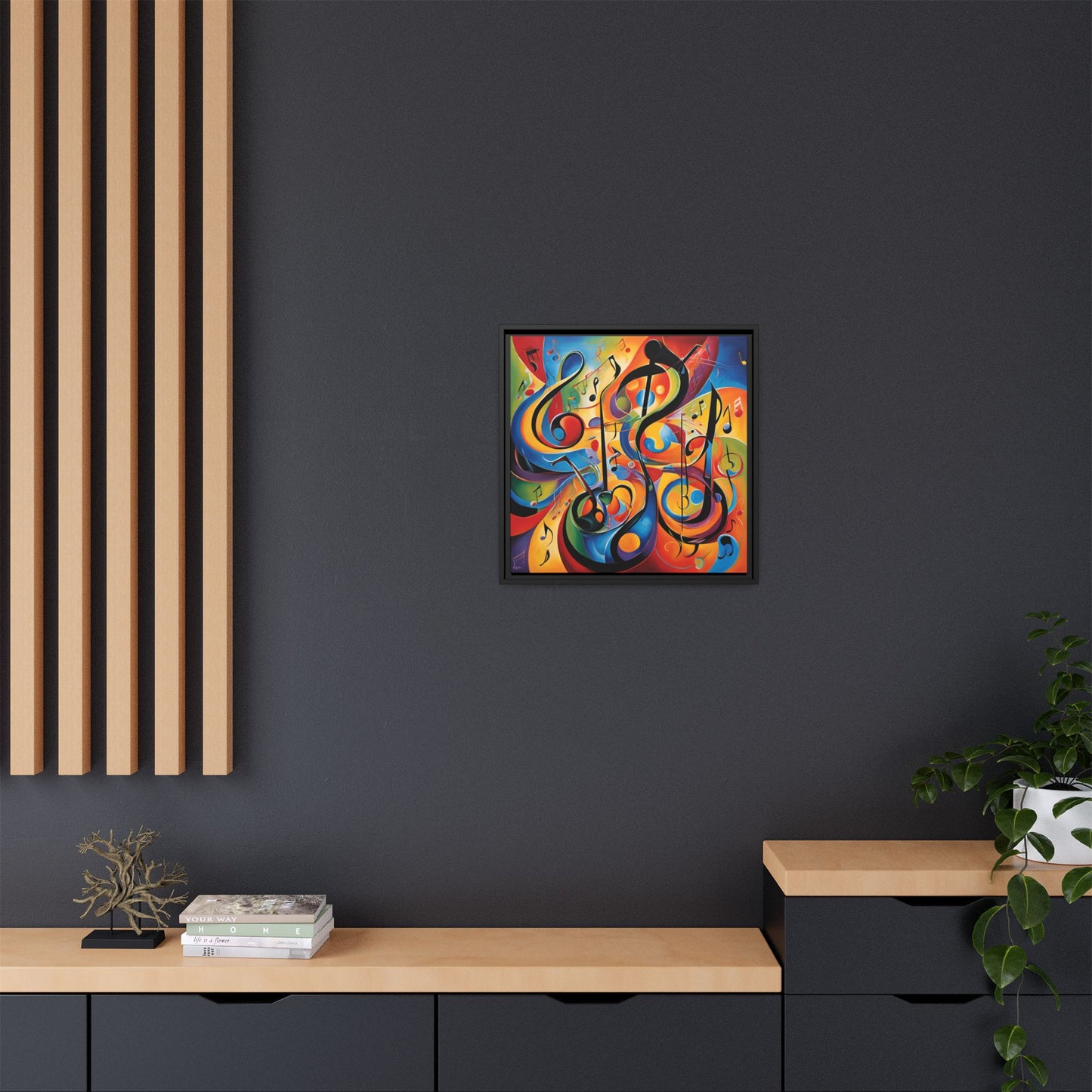 Modern Music-Themed Print Abstract Design Unique Framed Canvas Print Treble Clef Note Wall Art Music Lover Gift Decor 3 frame colors
