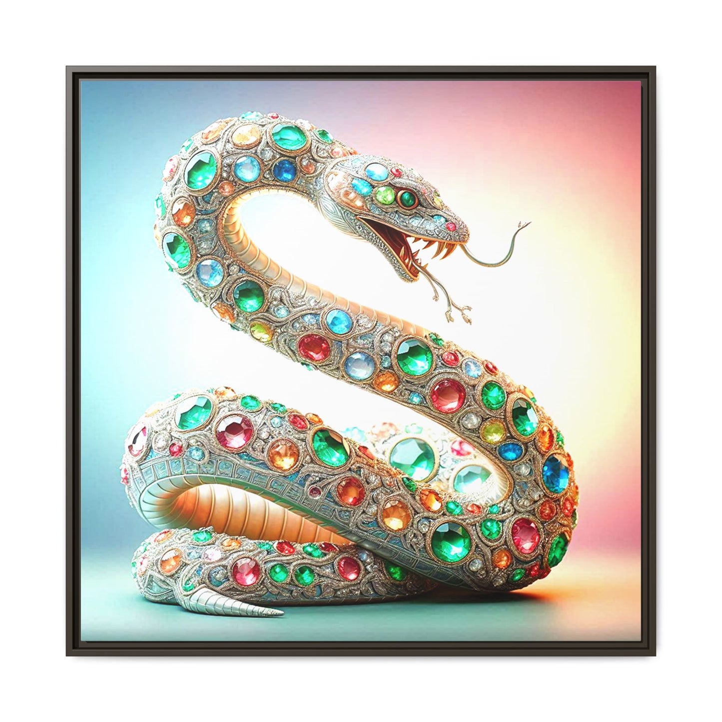 Bejeweled Snake Framed Canvas Print Wall Art Unique Fashion Designer Haute Couture Fashionista Animal Lover Gift Decor 3 Frame Colors