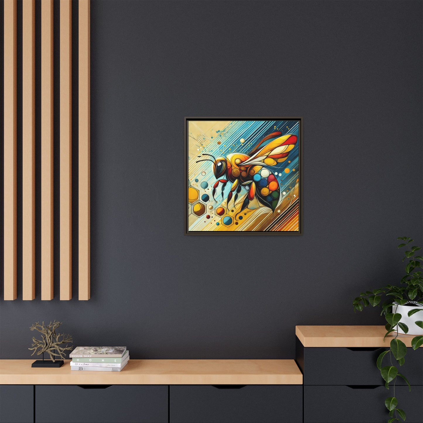 Modern Bee Print Abstract Design Unique Framed Canvas Print Insect Lover Wall Art Animal Lover Gift Nature Lover Decor 3 frame colors