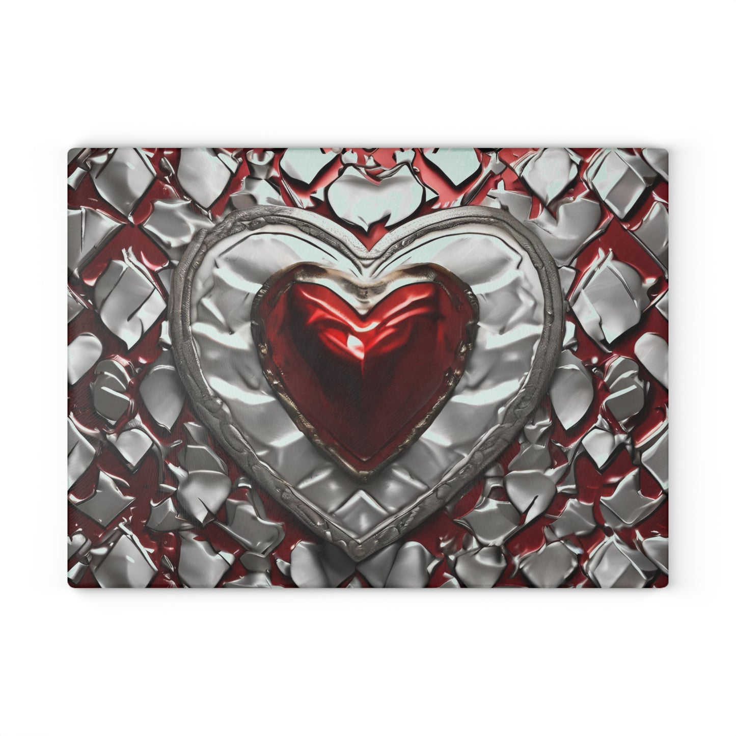 Kitchen Decor Glass Cutting Board Serving Tray with Heart Design Retro Damask Pattern Cutting Board Gift for Home Cook Charcuterie Board