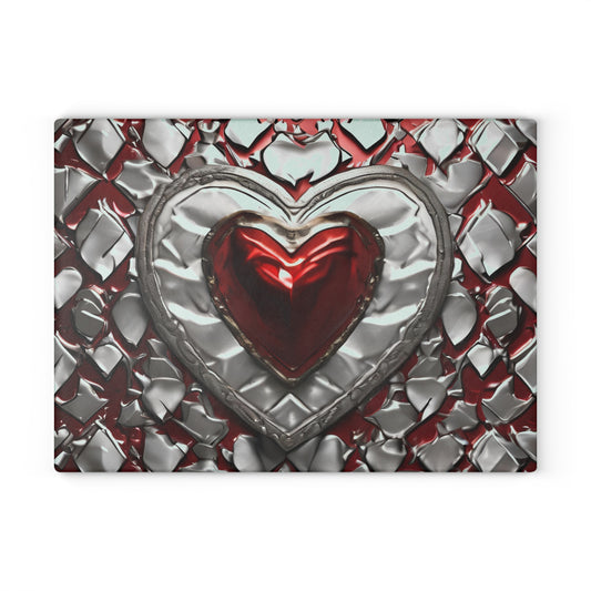 Kitchen Decor Glass Cutting Board Serving Tray with Heart Design Retro Damask Pattern Cutting Board Gift for Home Cook Charcuterie Board