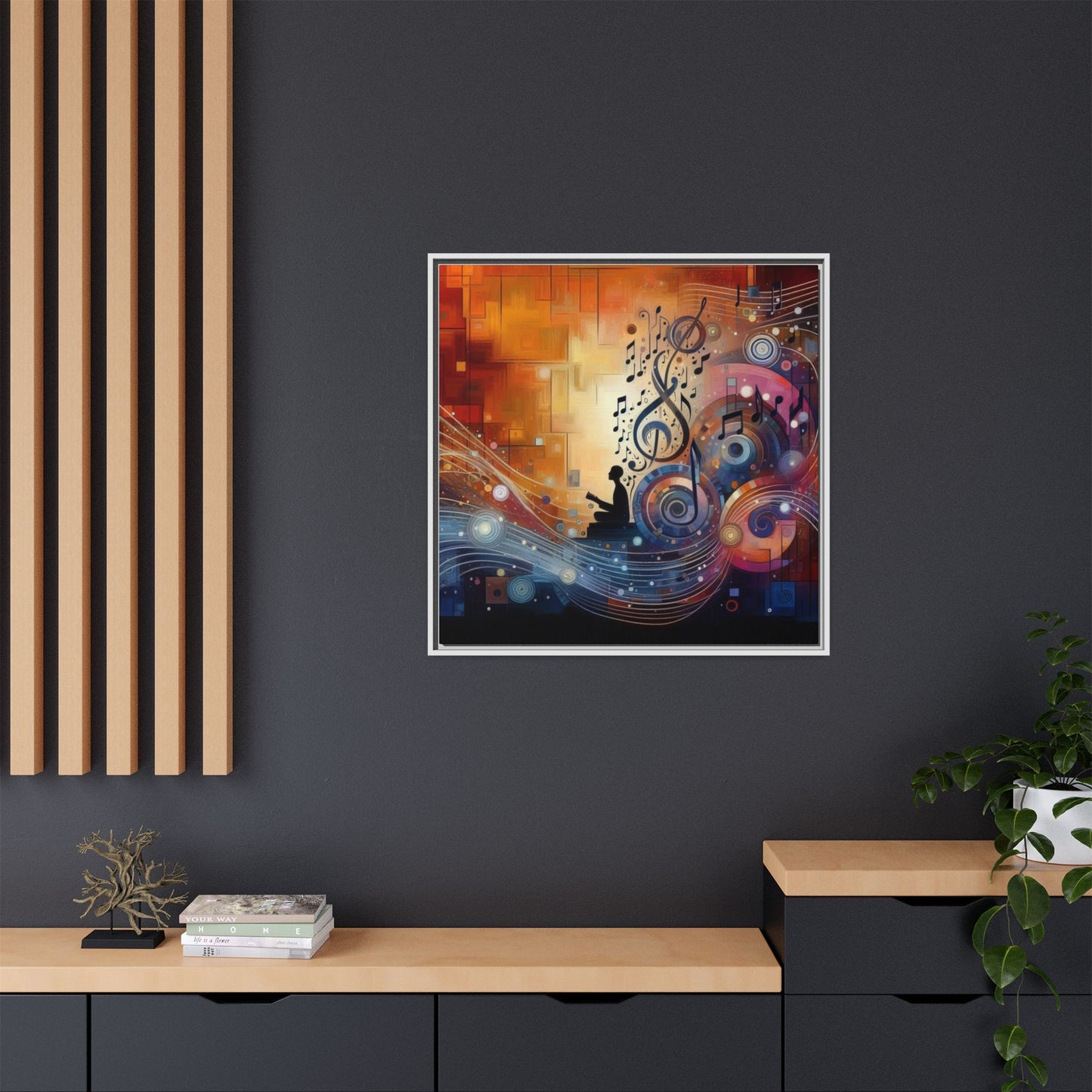 Modern Music-Themed Print Abstract Design Unique Framed Canvas Print Treble Clef Note Wall Art Music Lover Gift Decor 3 frame colors