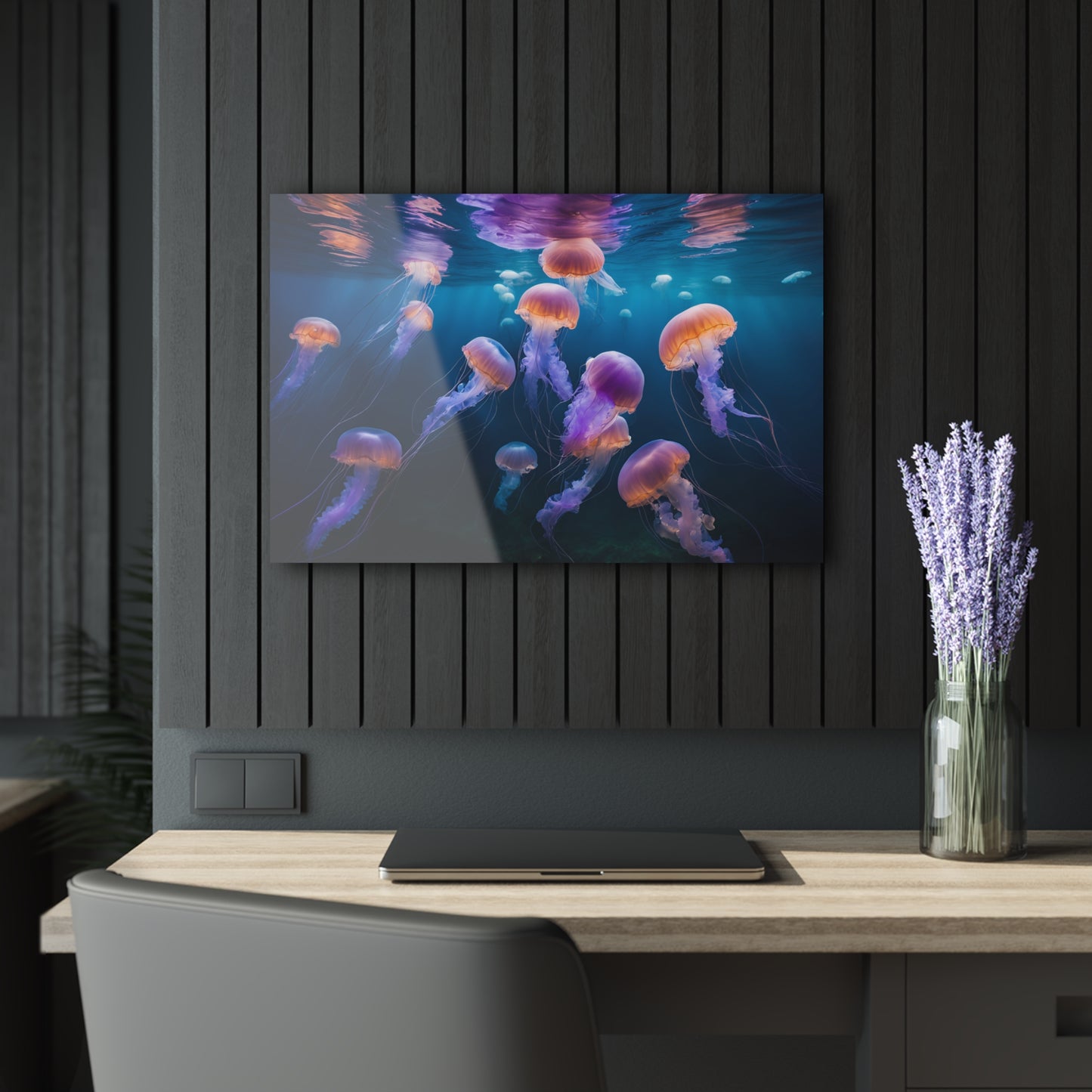 Large Jellyfish Acrylic Print with French Cleat Sea Life Wall Art Underwater Beachy Nature Relaxing Ocean Artwork Modern Home Decor