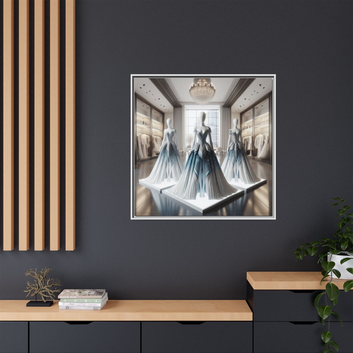 Futuristic Bodycon Runway Dress Framed Canvas Print Wall Art Unique Fashion Designer Style Haute Couture Fashionista Gift 3 Frame Colors