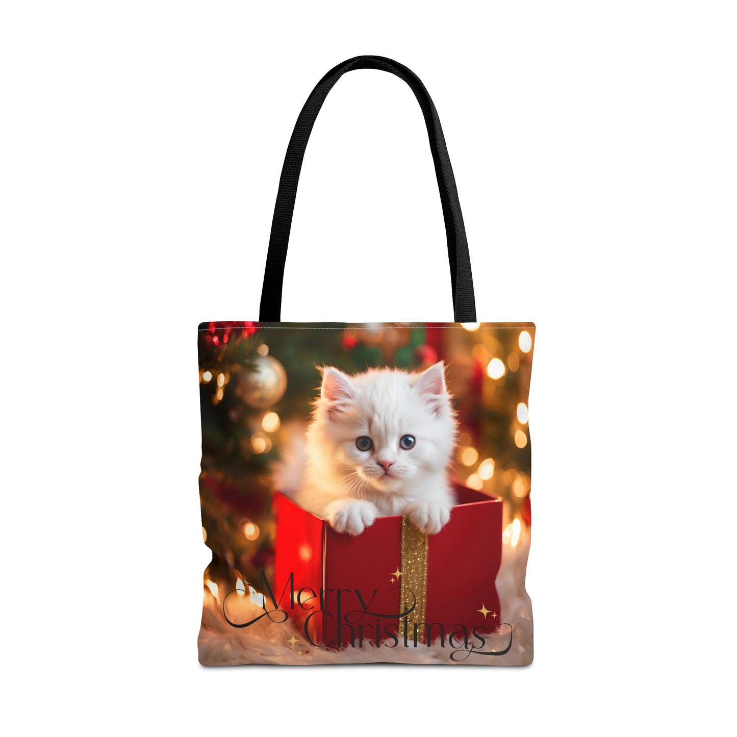 Christmas Kitten Tote Bag Holiday Cheer Gift Glam Winter Accessory Reusable Snowy Winter Town Shopping Bag Xmas Joy Unisex Bag for Him Her